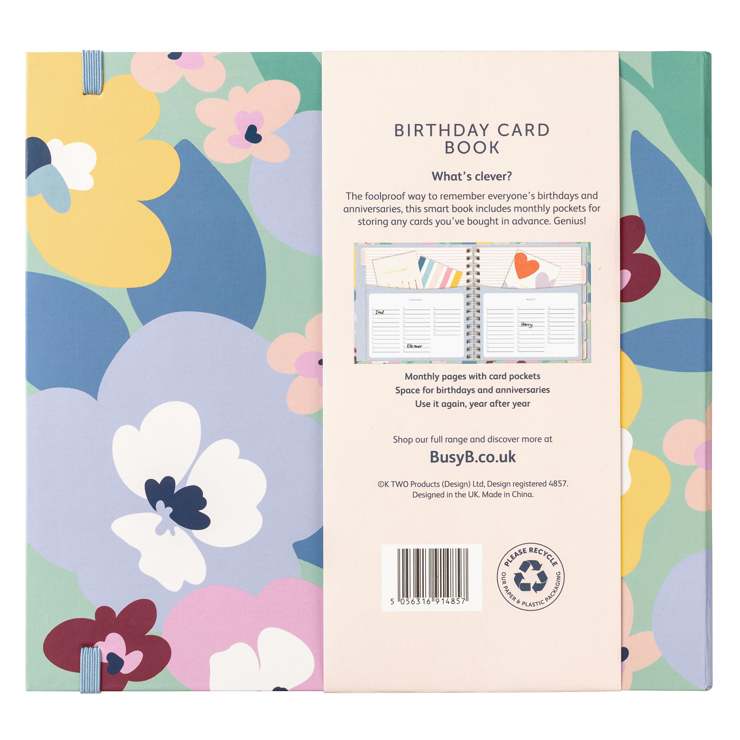 Busy B Multicoloured Floral Birthday Card Book - 13 Storage Pockets | Spiral-Bound | FSC Certified 3