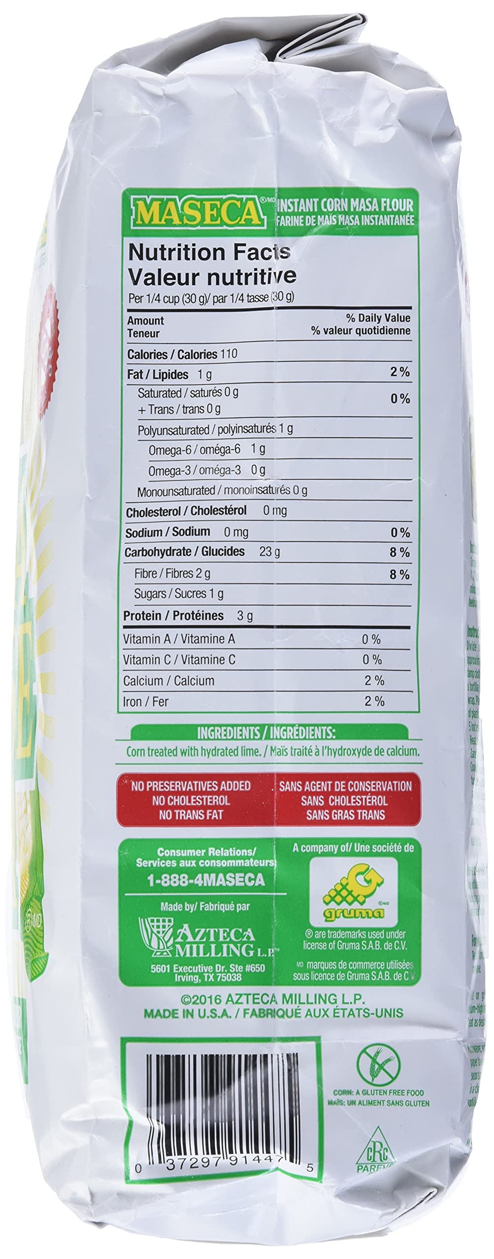 Maseca Instant Corn Masa Flour 1.8kg - Gluten Free, No Preservatives, No Cholesterol