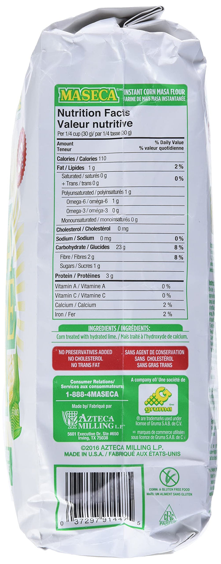 Maseca Instant Corn Masa Flour 1.8kg - Gluten Free, No Preservatives, No Cholesterol