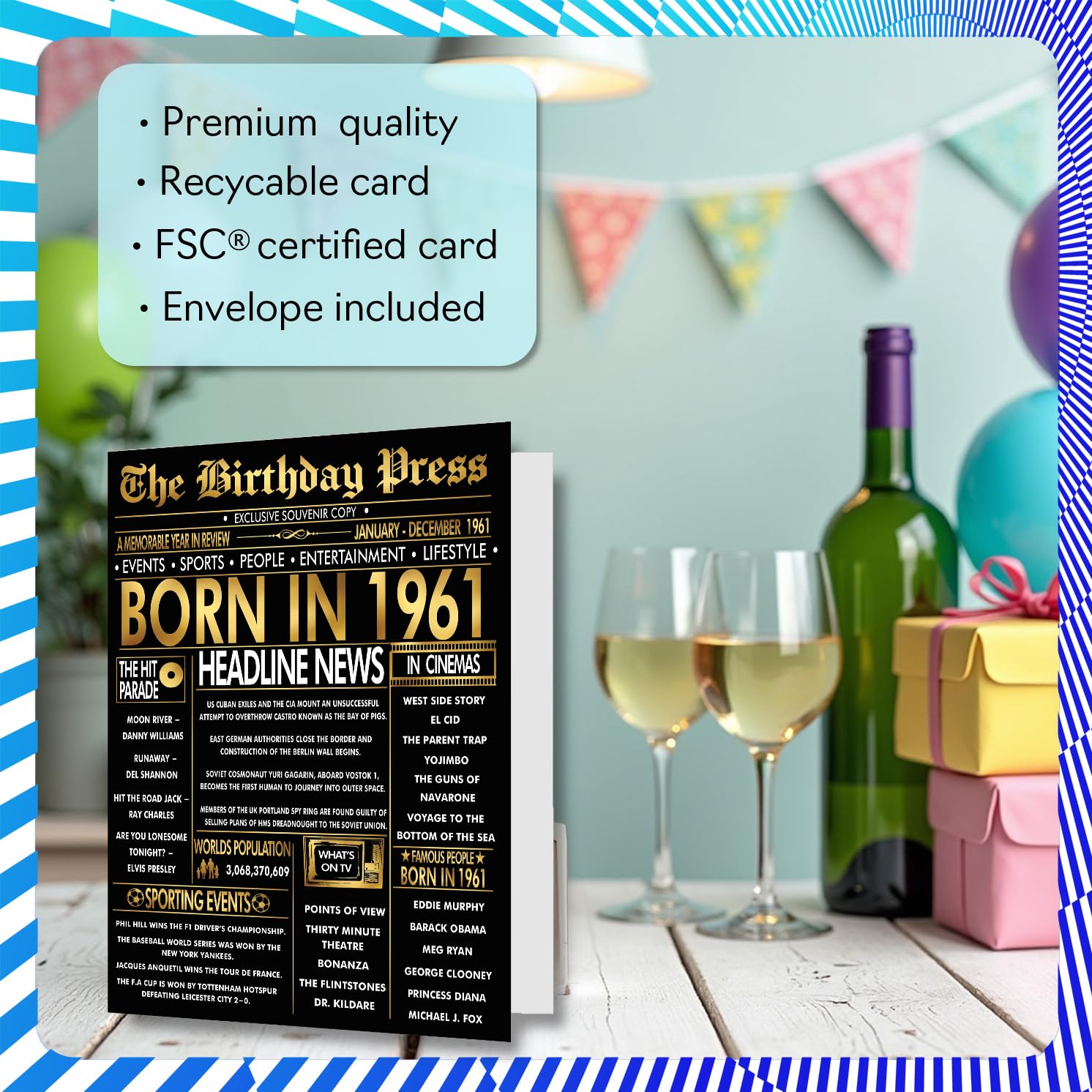 Stuff4 Unisex 65th Birthday Card - Newspaper Design Born in 1961 | 5x7 Inch 3