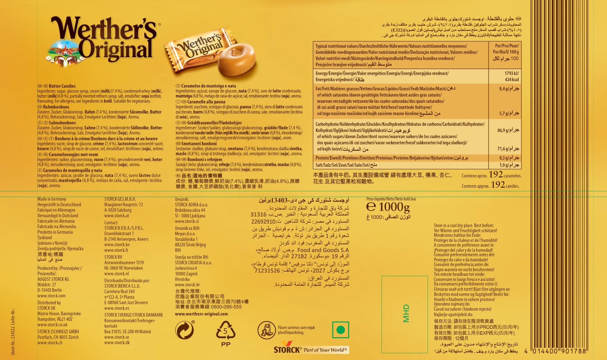 Werther's Original Cream Candies - Classic Buttery Caramel Treats, Gluten-Free & Vegetarian, 1 kg Sharing Bag 6