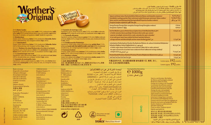 Werther's Original Cream Candies - Classic Buttery Caramel Treats, Gluten-Free & Vegetarian, 1 kg Sharing Bag