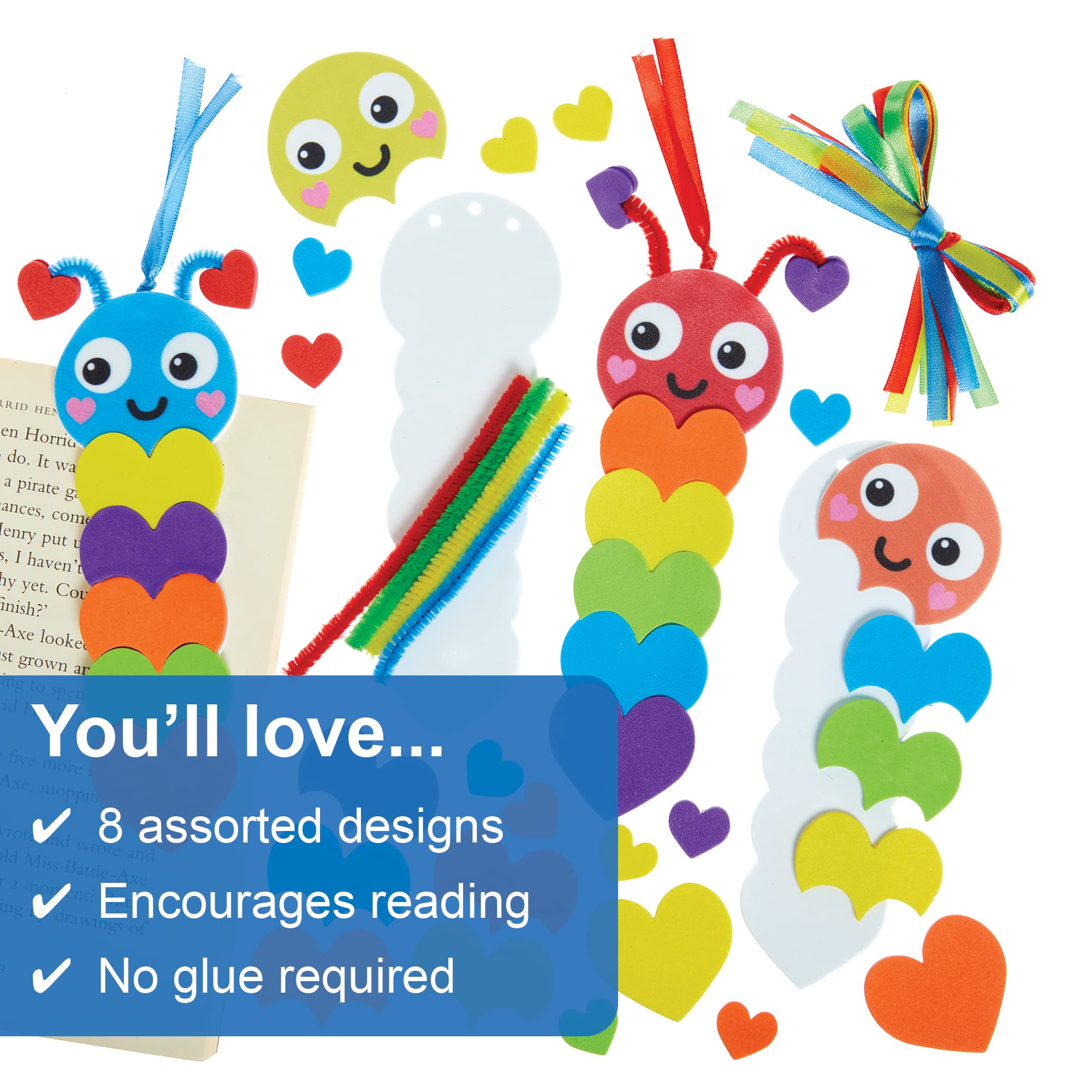 Baker Ross FX455 Caterpillar Rainbow Love Heart Bookmark Craft Kit - Pack of8 9