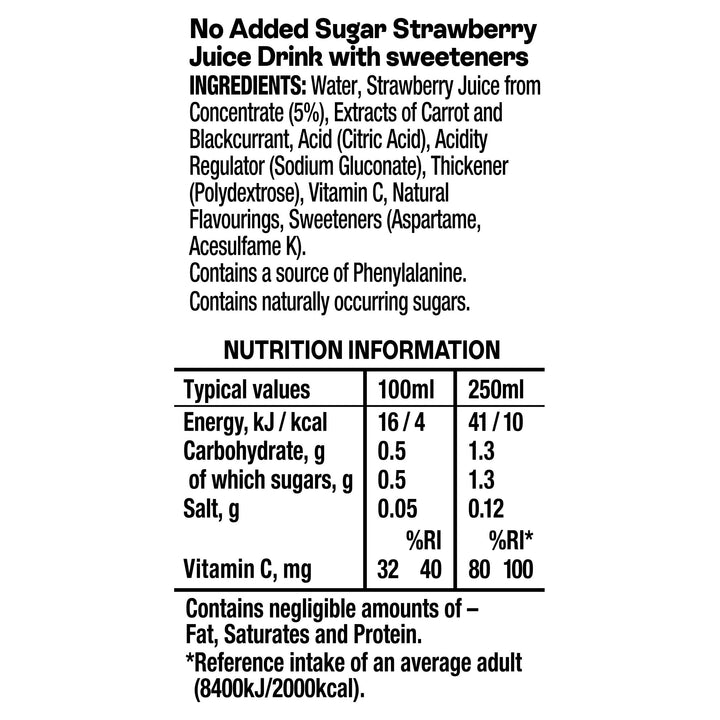 Ribena - Strawberry No Added Sugar Juice Drink Multipack 6x 250ml