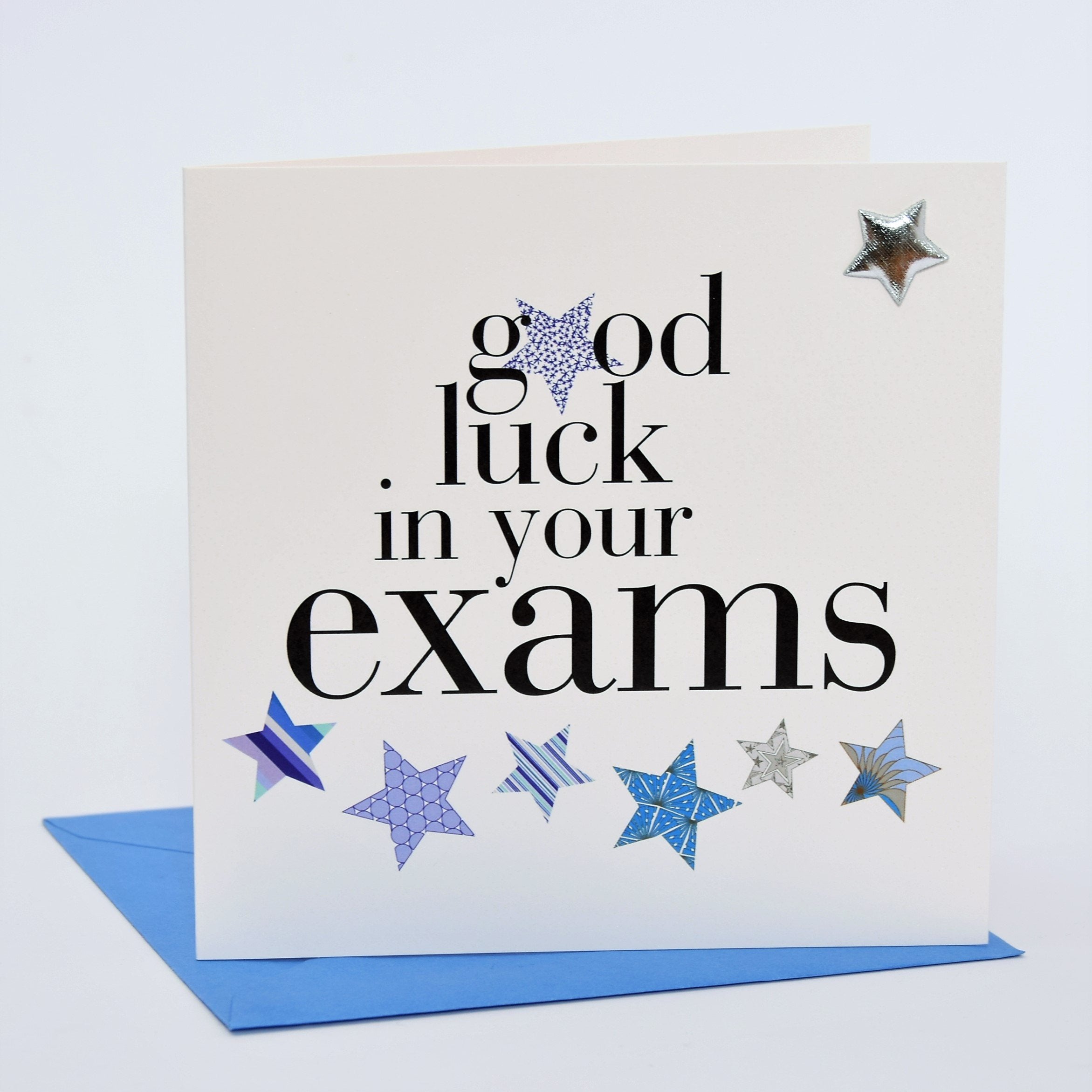 Claire Giles Greeting Cards - Good Luck in Exams Card | Padded Silver Star Embellishment | 150x150mm