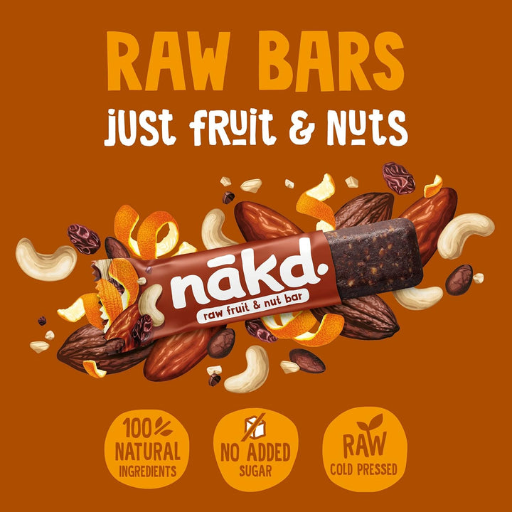 Nakd Cocoa Orange Natural Fruit & Nut Bars - Vegan, Gluten Free, No Added Sugar - 12 Pack