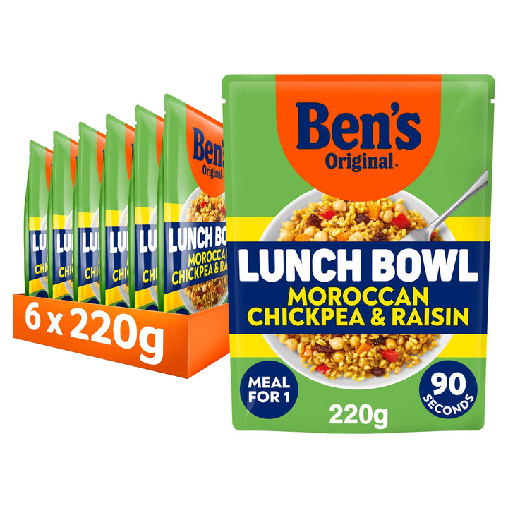 Ben's Original - Moroccan Style Chickpea & Raisin Lunch Bowl with Bulgur Wheat & Rice Ready Meal (6x 220g)