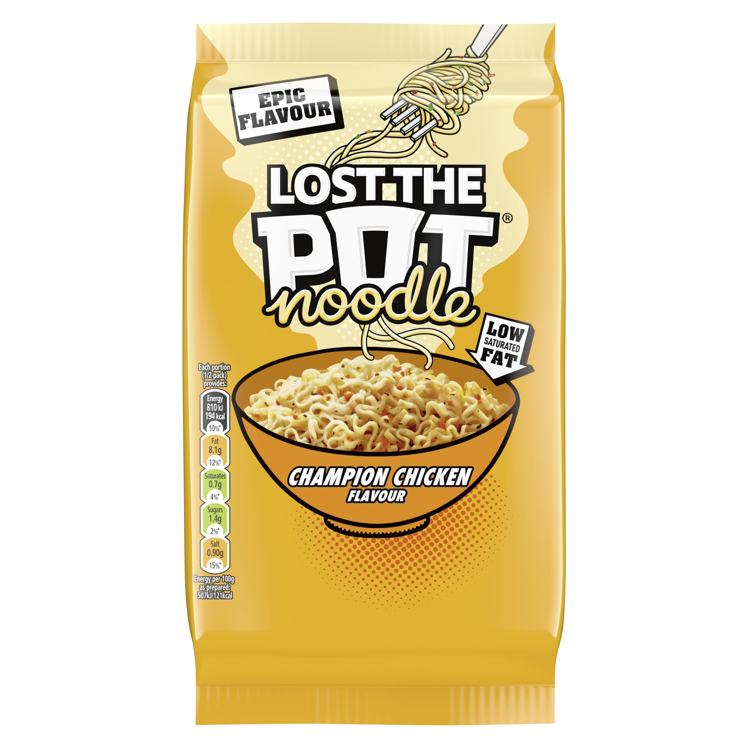 Unilever Pot Noodle Lost The Pot Champion Chicken Instant Noodles - 16 Pack (85g Each) | Low Saturated Fat