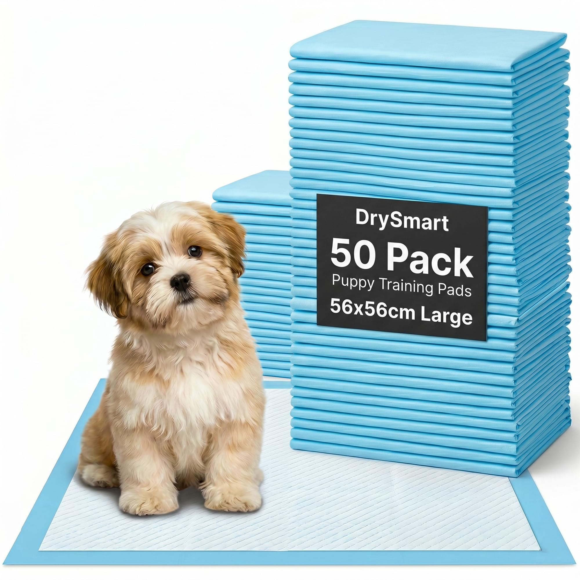 DrySmart Puppy Training Pads - 50 Pack Large 56x56cm Ultra-Absorbent Disposable Pads