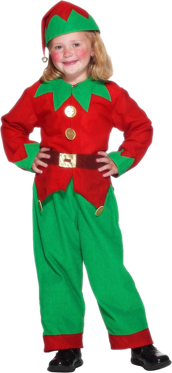 Smiffys Elf Costume - Children's Red & Green Tunic, Trousers & Hat (Ages 4-6) 6