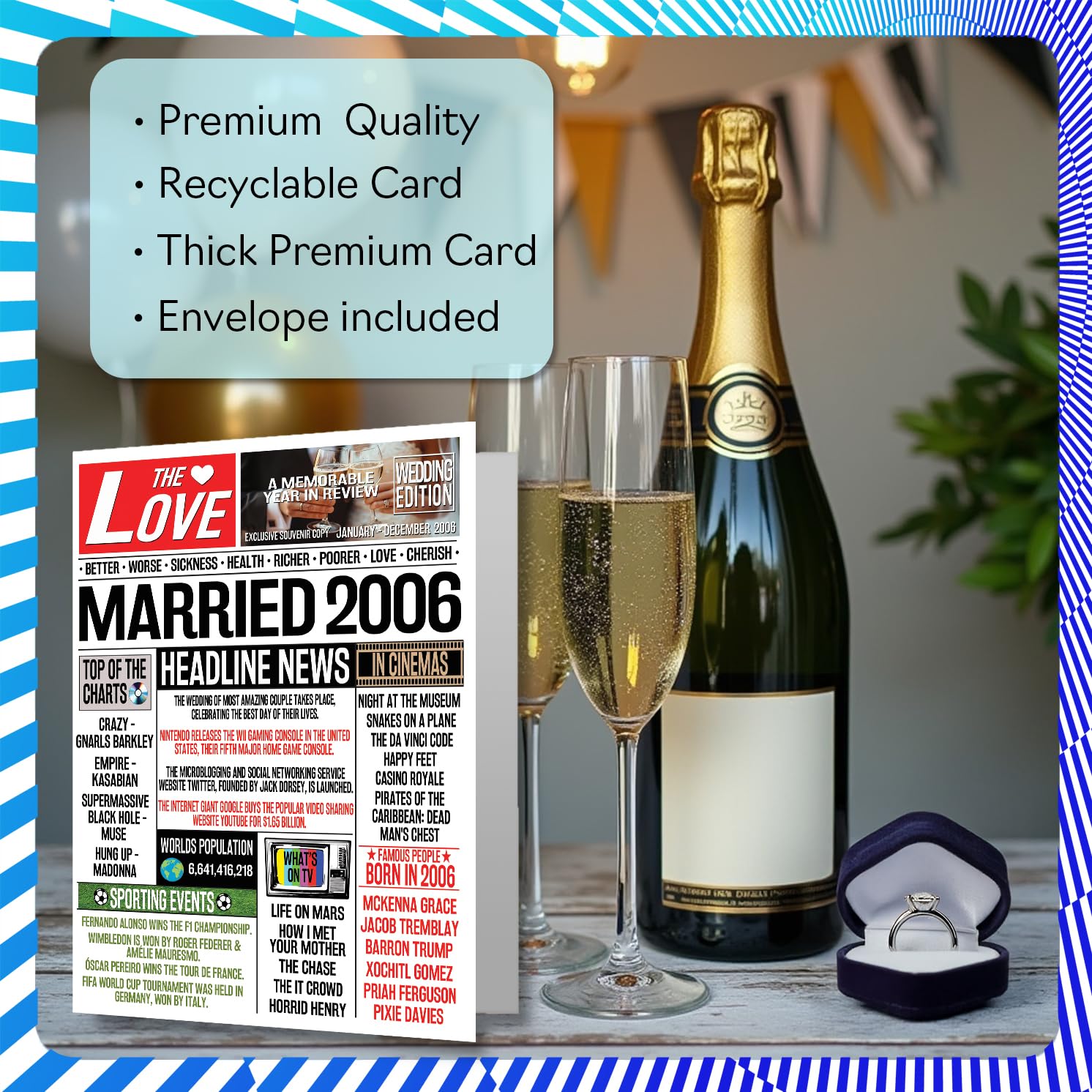 Stuff4 20th Anniversary Card for Men & Women | Married 2006 Newspaper Design | 5x7 Inch Greeting Card 3