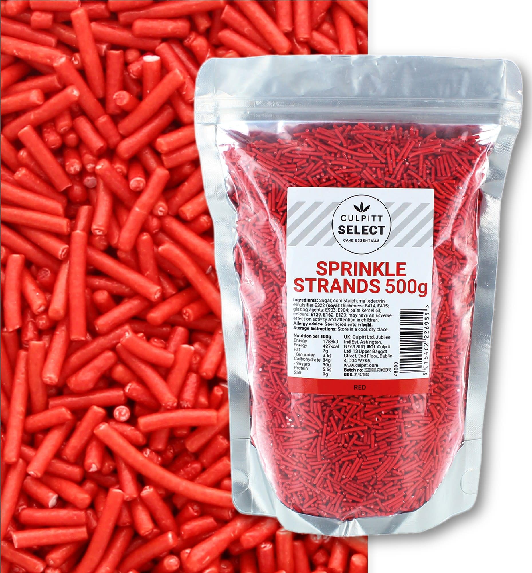 Culpitt Select Red Sugar Strands Sprinkles - 500g Pouch | Edible Cake Decorations 1