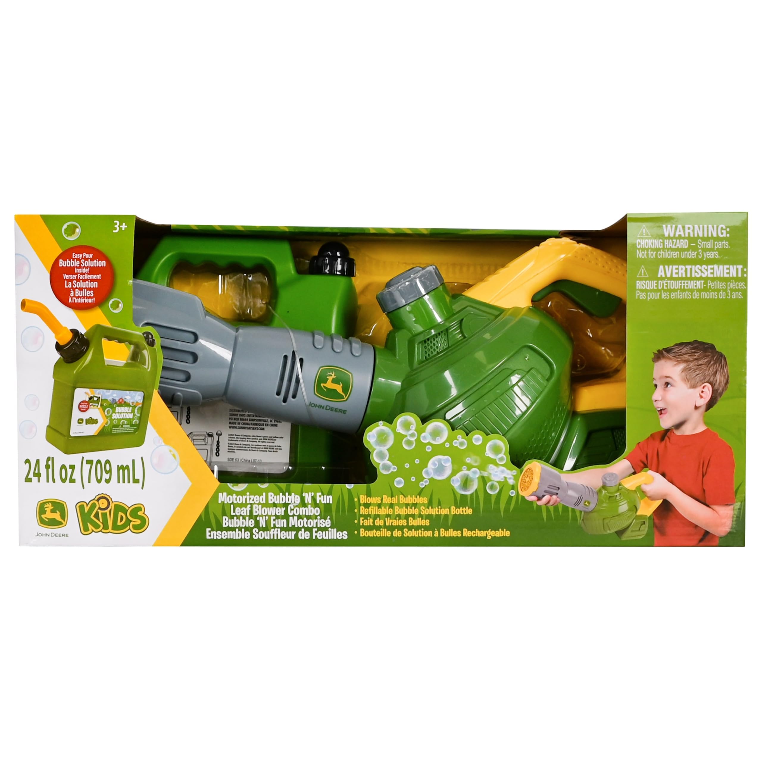 John Deere Bubble Leaf Blower Toy - Continuous Bubbles | 44oz Refill | Ages 3+