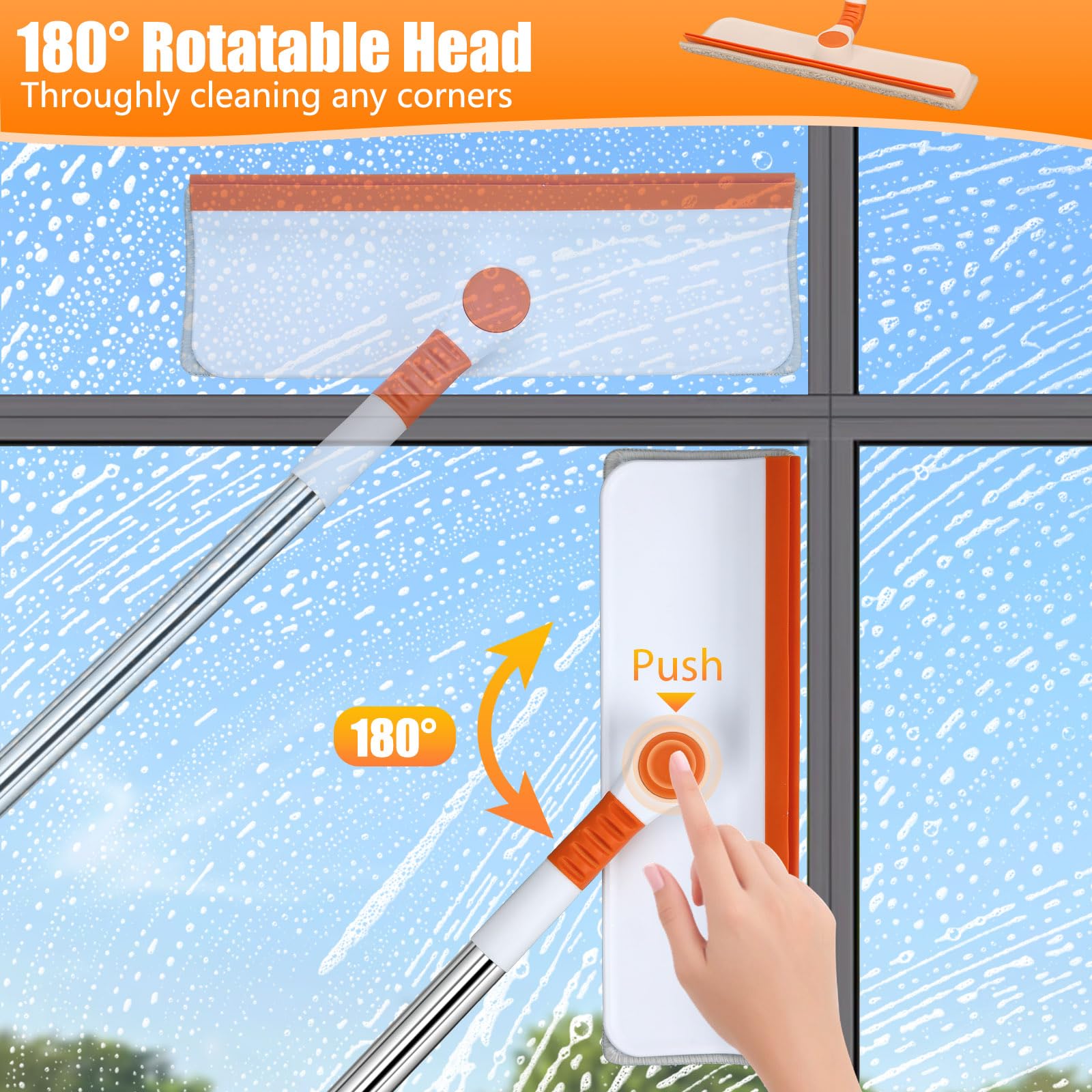 Alyvisun Window Screen Brush with 132cm Extendable Pole & 2-in-1 Scrubber/Squeegee 4