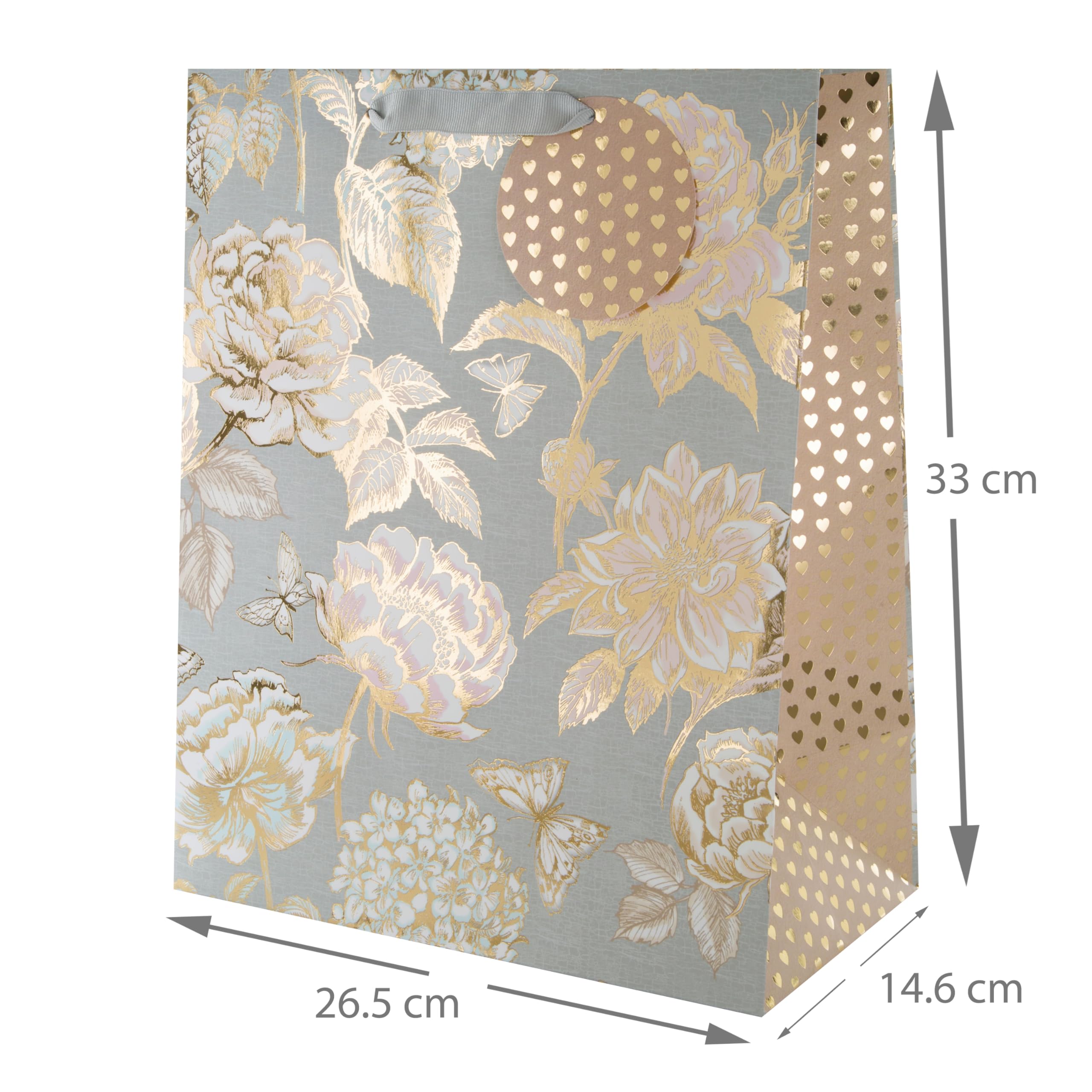 Hallmark Large Gift Bag - Foiled Floral Design | 33cm x 26.5cm x 14.6cm | Includes Gift Tag 3