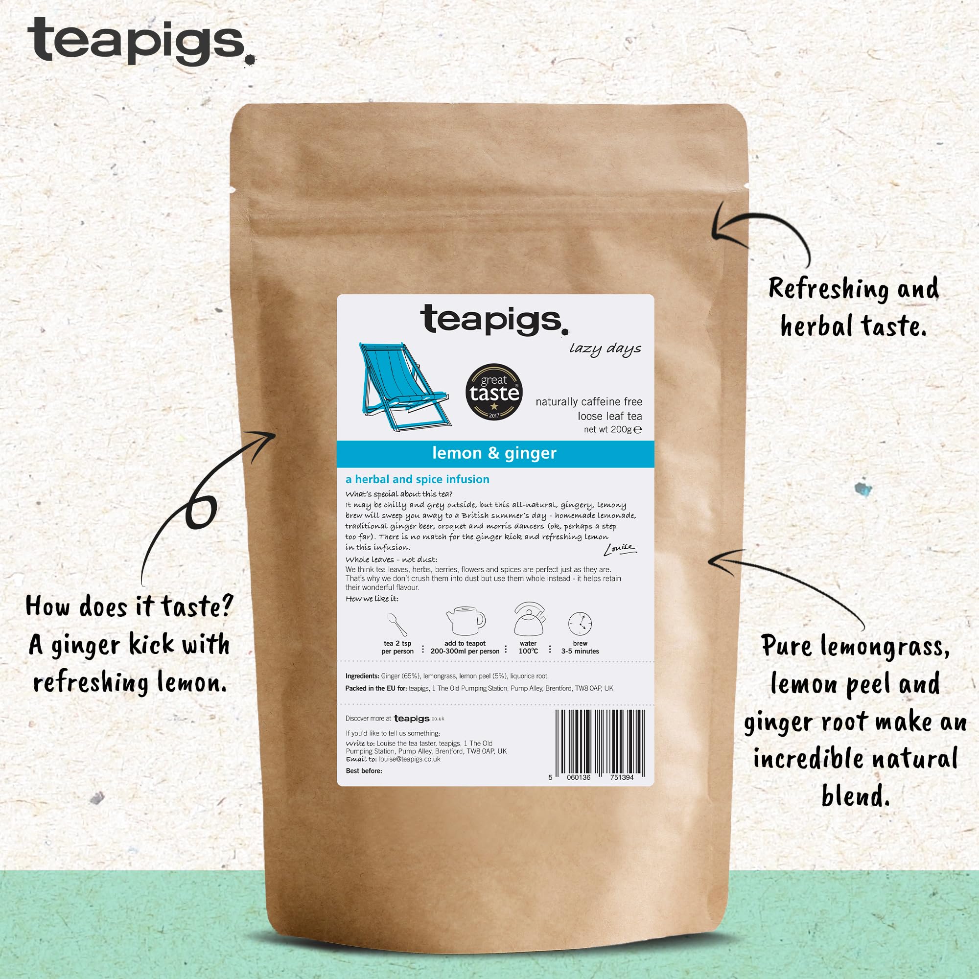 teapigs Lemon & Ginger Loose Leaf Herbal Tea - 200g Whole Leaf Infusion | Caffeine-Free 3