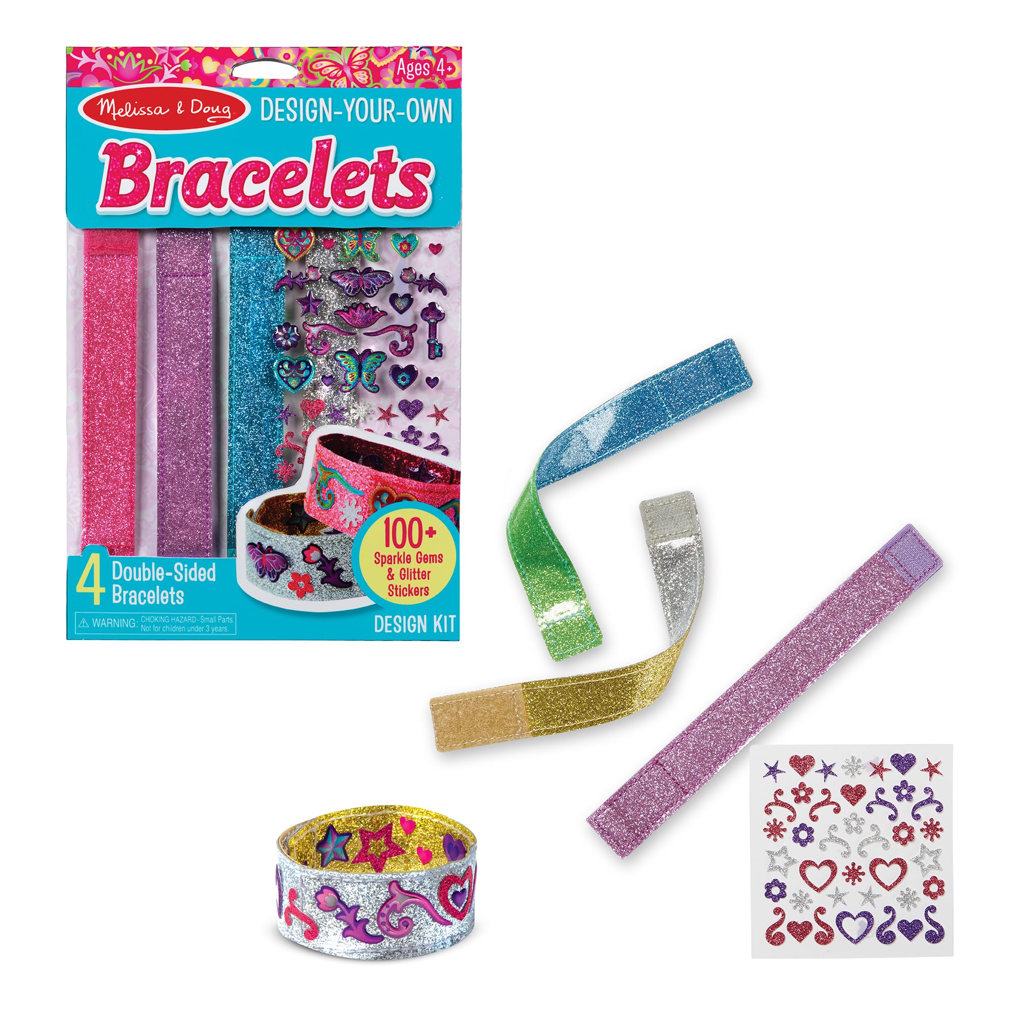 Melissa & Doug Design-Your-Own Bracelets Craft Kit | 4 Reversible Bracelets | 100+ Stickers | Ages 4-7 1