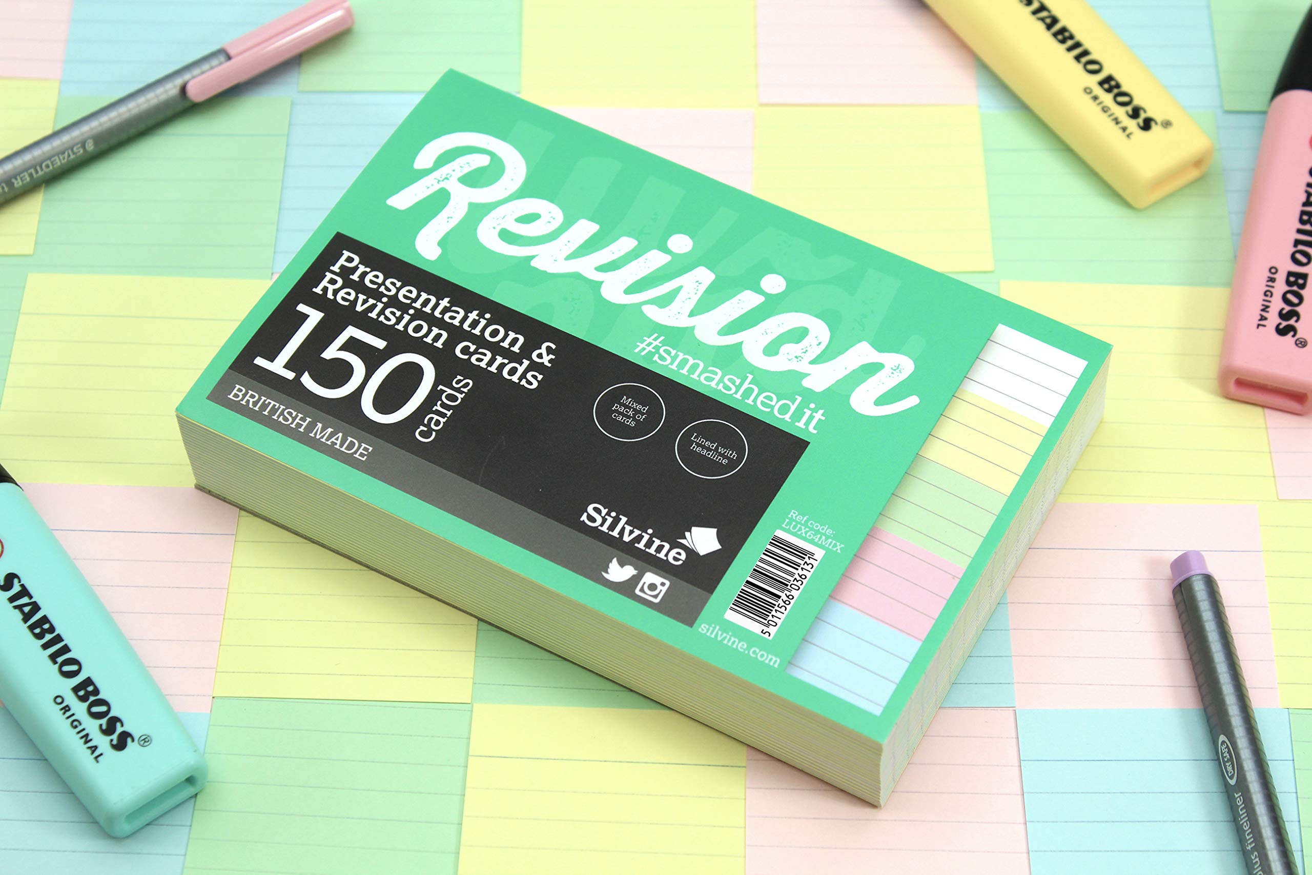 Silvine Luxpad Revision A6 Flash Cards - Lined, 150 Cards, Assorted Colours 4