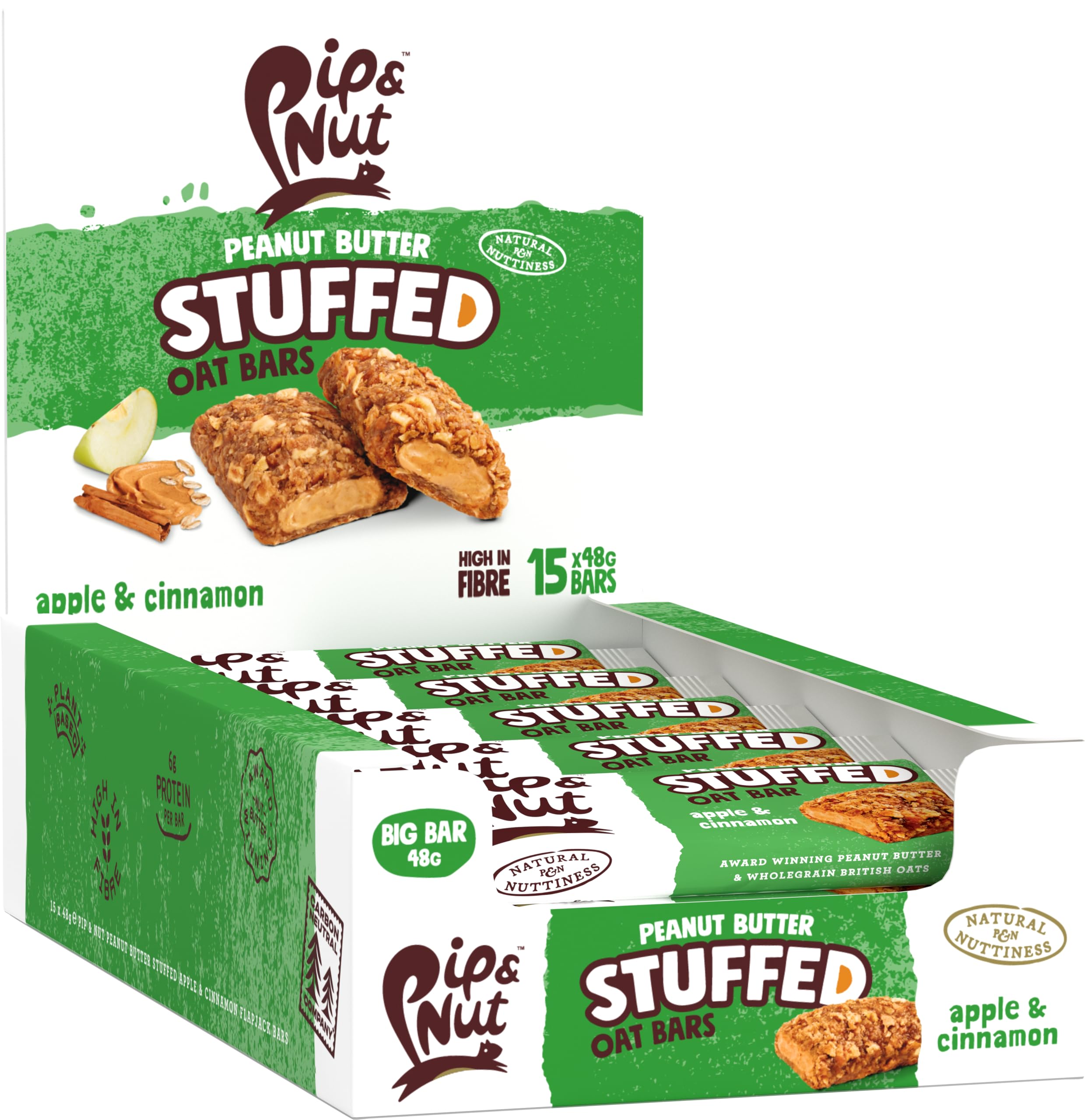 Pip & Nut Peanut Butter Stuffed Oat Bar Apple & Cinnamon | 15 Count (48g Each)