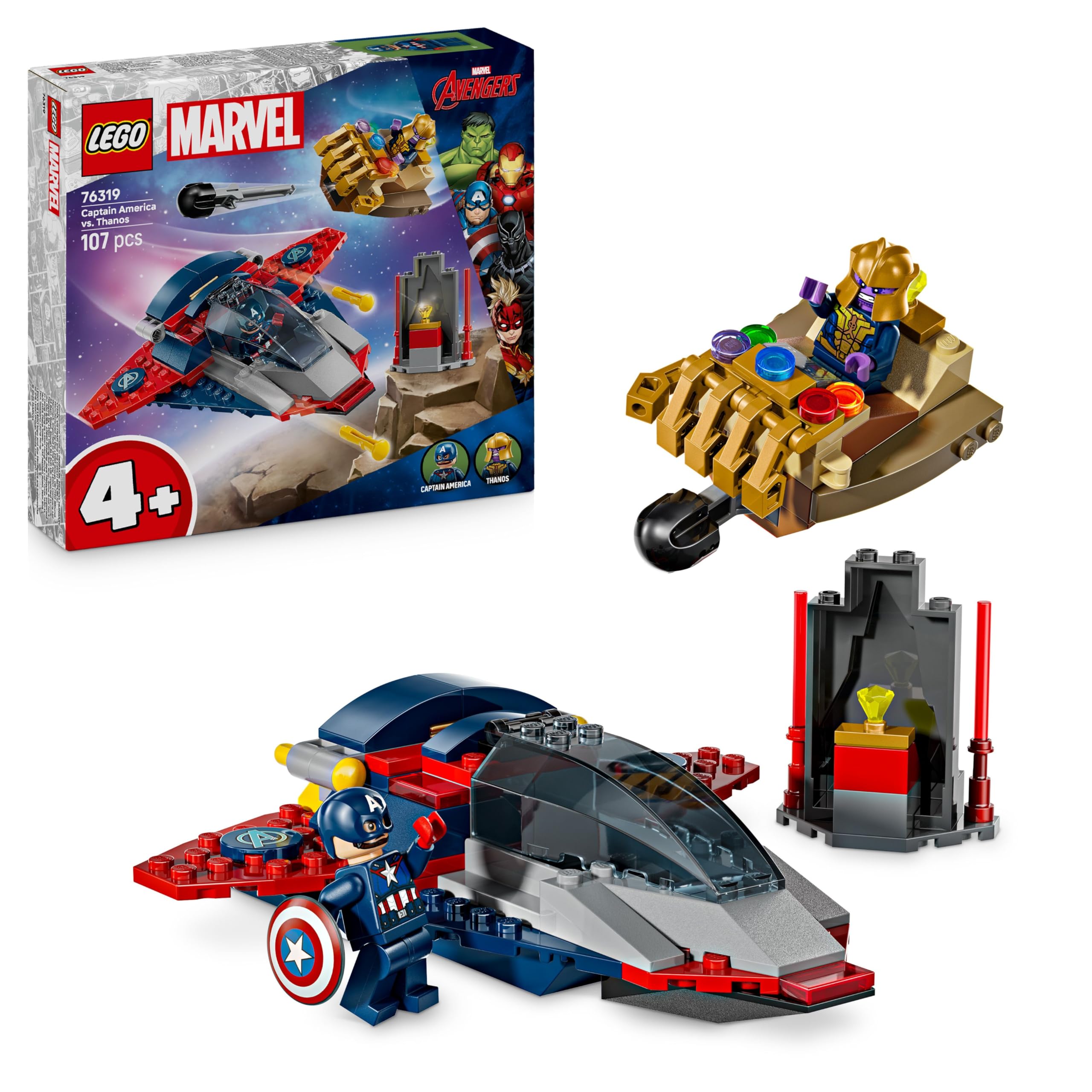 LEGO Marvel Captain America vs. Thanos - Super Hero Building Playset with Quinjet & Infinity Gauntlet Spaceship 1
