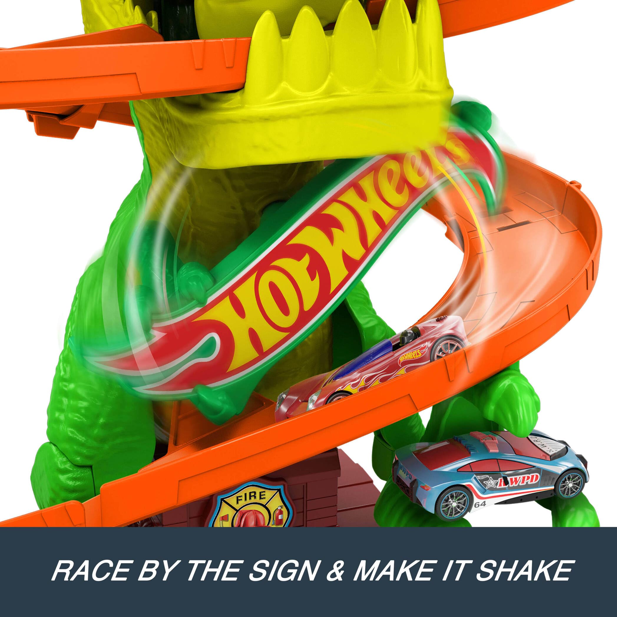 Hot Wheels City T-Rex Blaze Battle Playset with 1:64 Scale Toy Car - Ages 4+ 5