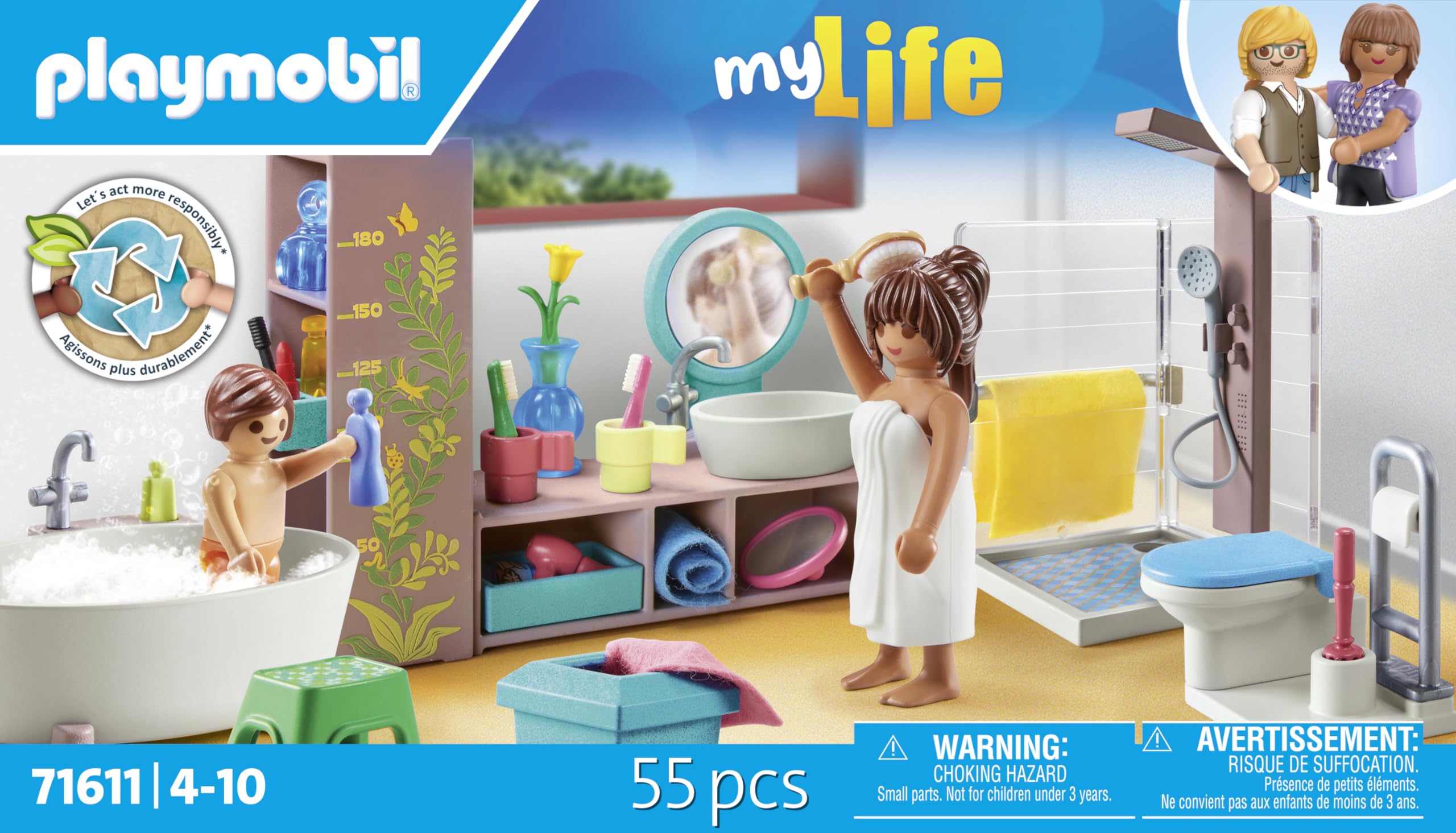 Playmobil myLife Bathroom Playset - 55 Pieces, Ages 4+ | Includes 2 Figures 4
