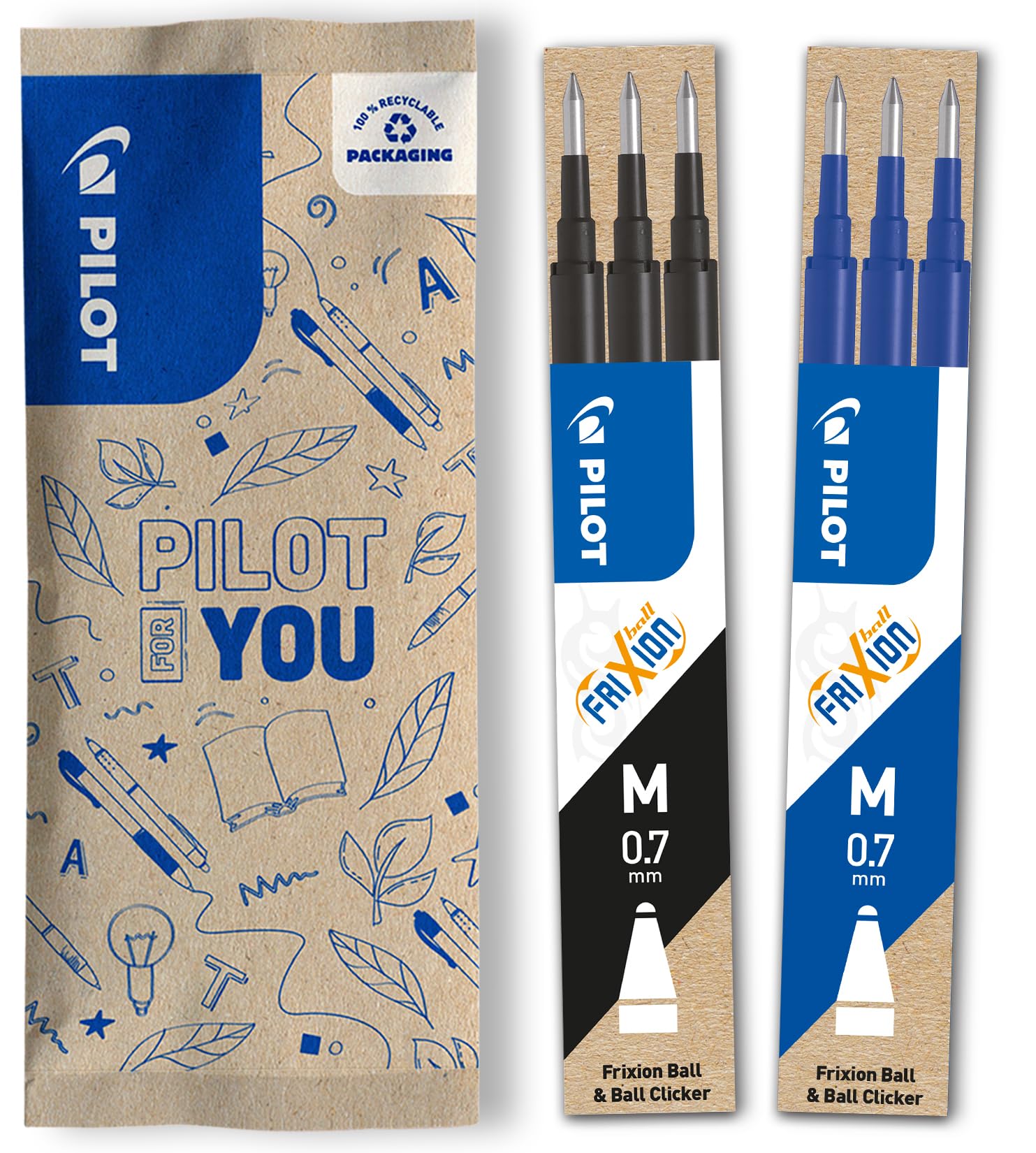 PILOT FriXion Erasable Rollerball Pen Refills - 0.7mm Tip, Set of 6 (Blue & Black) 1