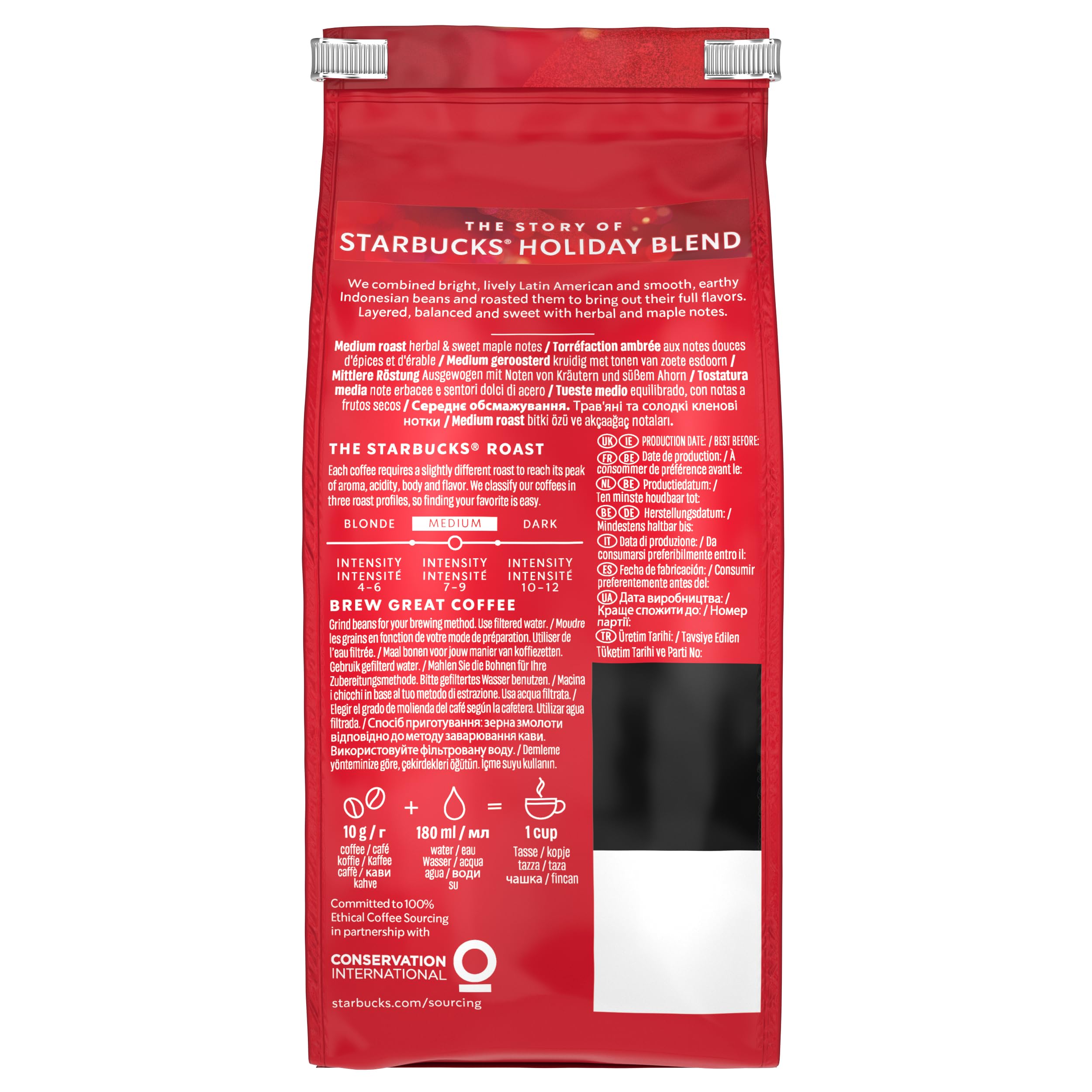 STARBUCKS Holiday Blend Medium Roast Whole Bean Coffee 190g (Pack of 6) 7