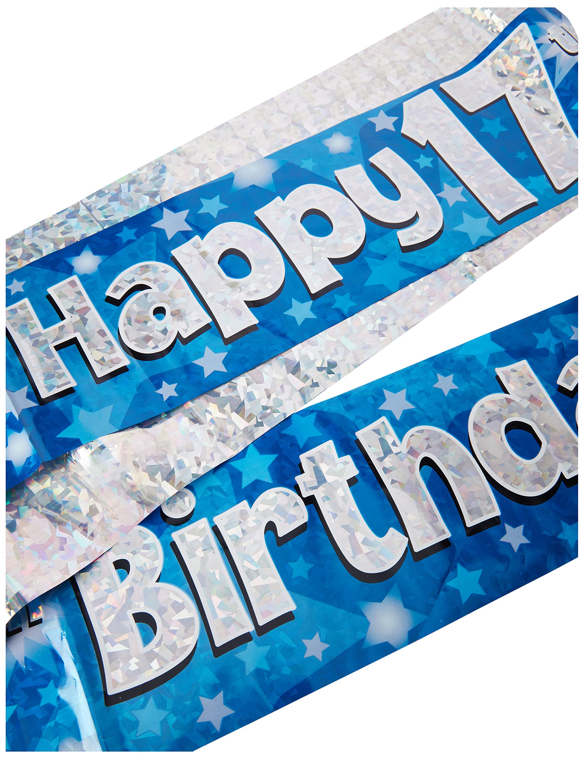 OakTree Happy 17th Birthday Banner - 9 ft Blue Holographic Plastic Decoration 2