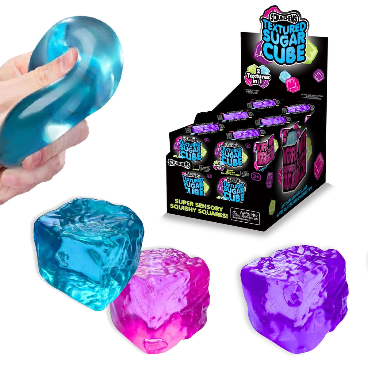 SCRUNCHEMS Textured Sugar Cube Sensory Fidget Toy - 6 x 6 x 5 cm - Ages 36 Months to 10 Years