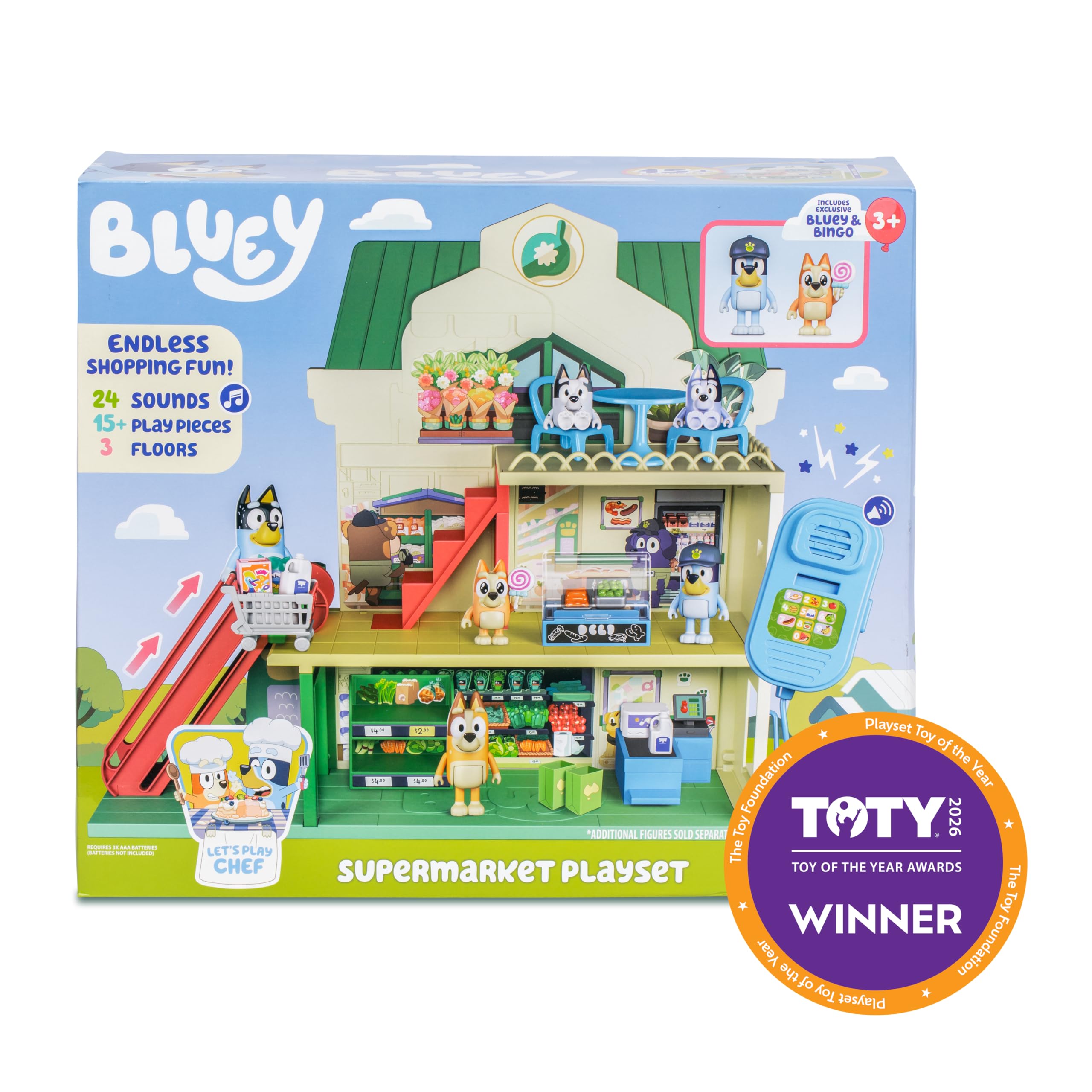 Bluey Supermarket Playset - 3 Levels, Working Escalator | Includes Exclusive Bluey & Bingo Figures 8
