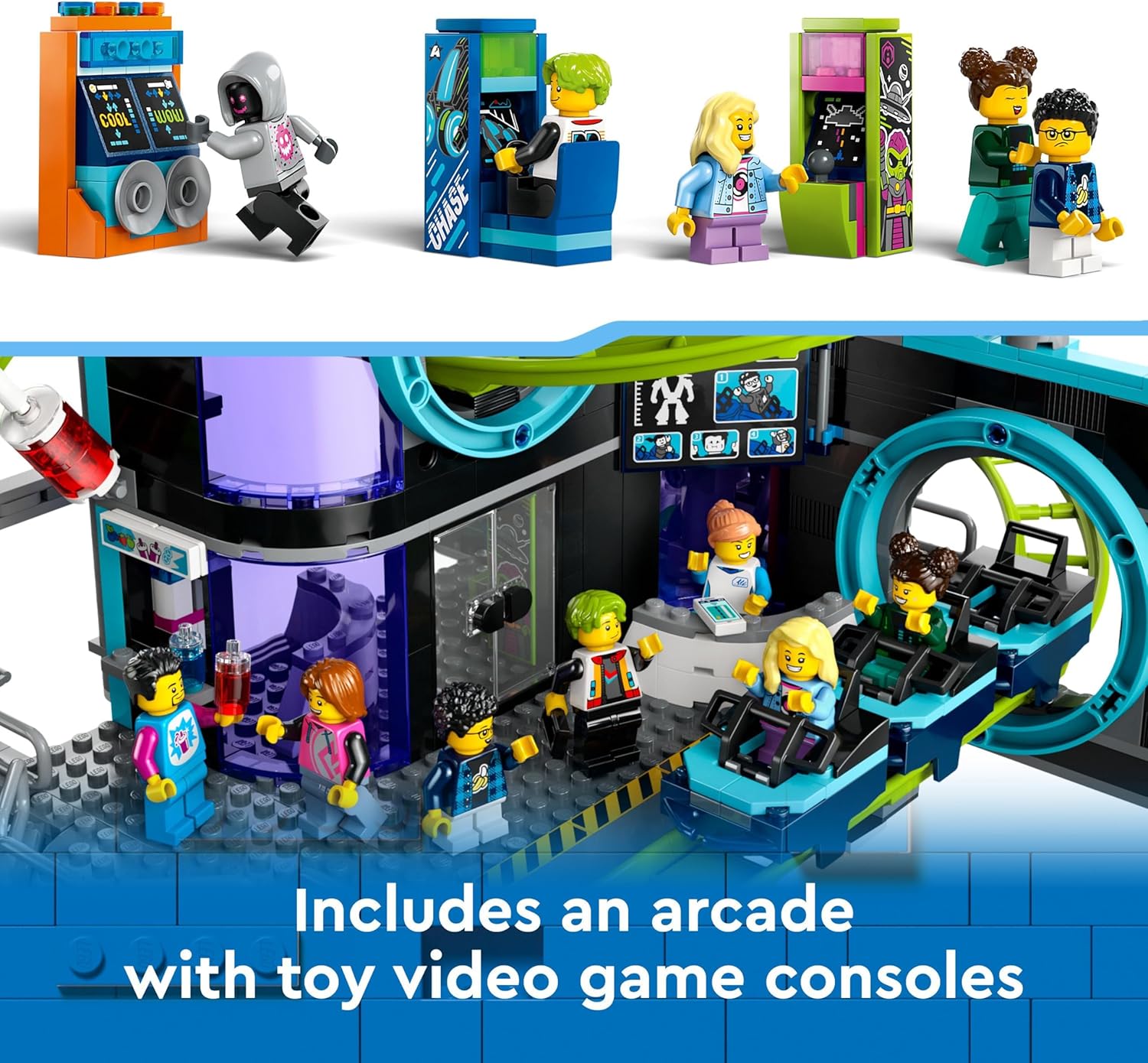 LEGO City Robot World Roller-Coaster Park Set 60421 - Building Toy with Mech, Arcade & Minifigures 6