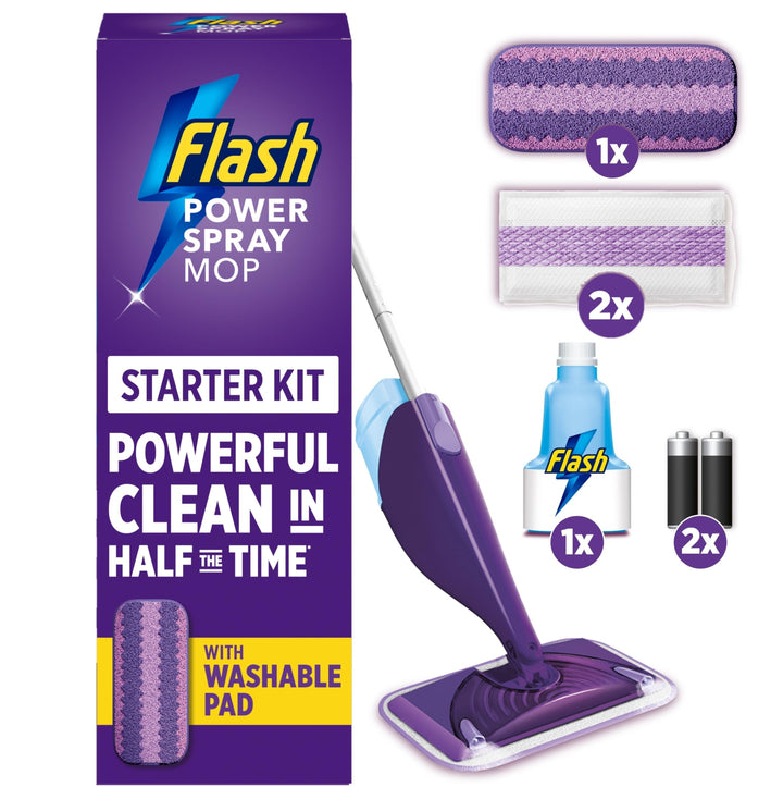 Flash Powermop Floor Cleaner Starter Kit - Spray Mop with Washable Microfiber Pad