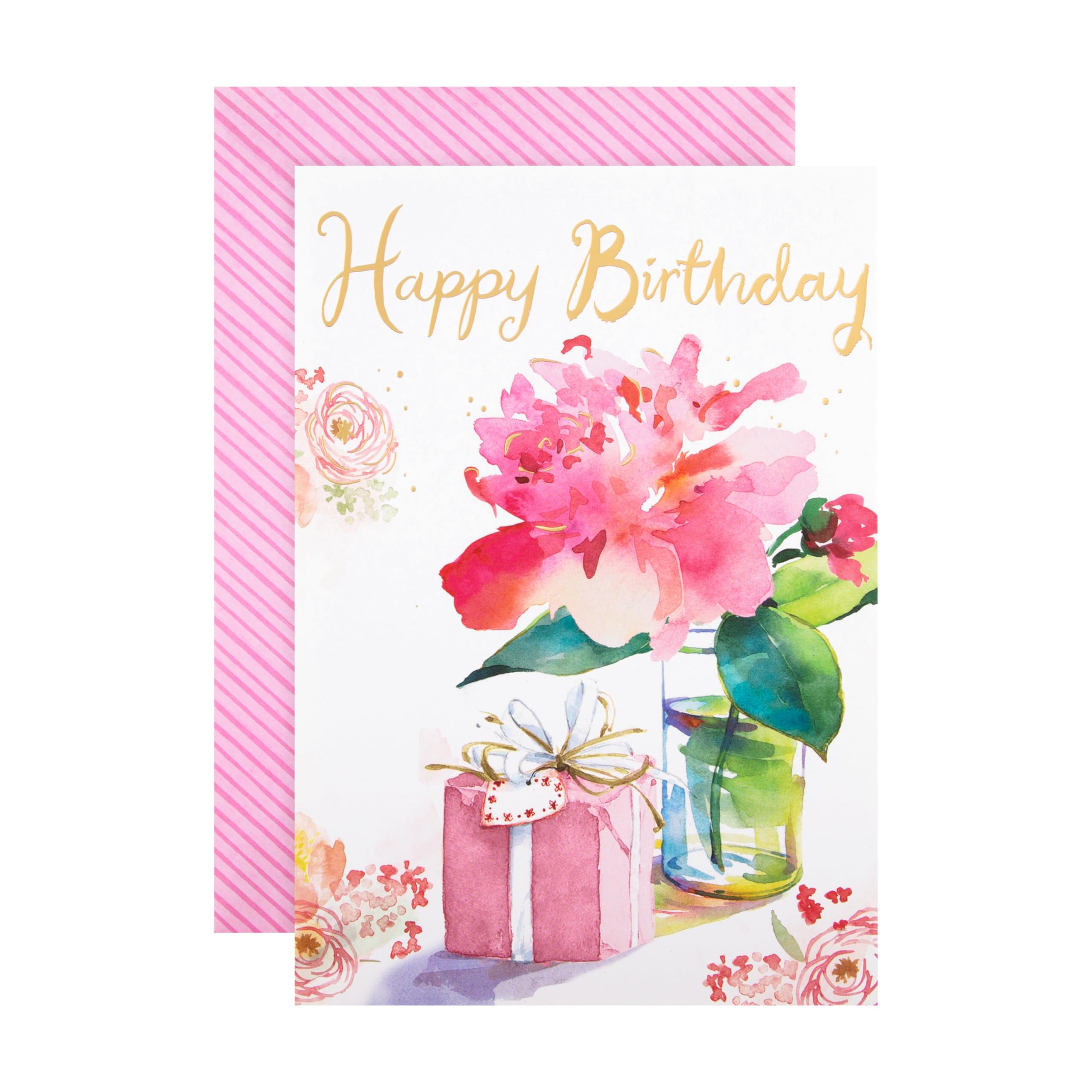 Hallmark Birthday Card - Classic Watercolour Floral Design for Women | Gold Foil Details | 22.8cm x 15.9cm 1