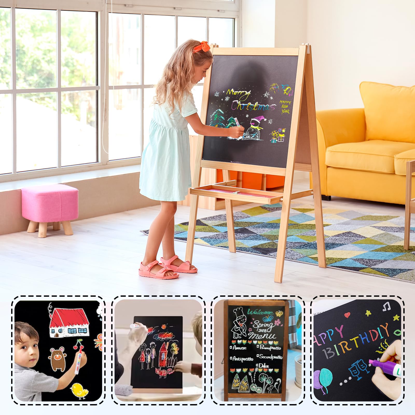 Brencco Liquid Chalk Pens - 8 Vibrant Colors | Dual-Ended Nibs | Easy Erase on Smooth Surfaces 4
