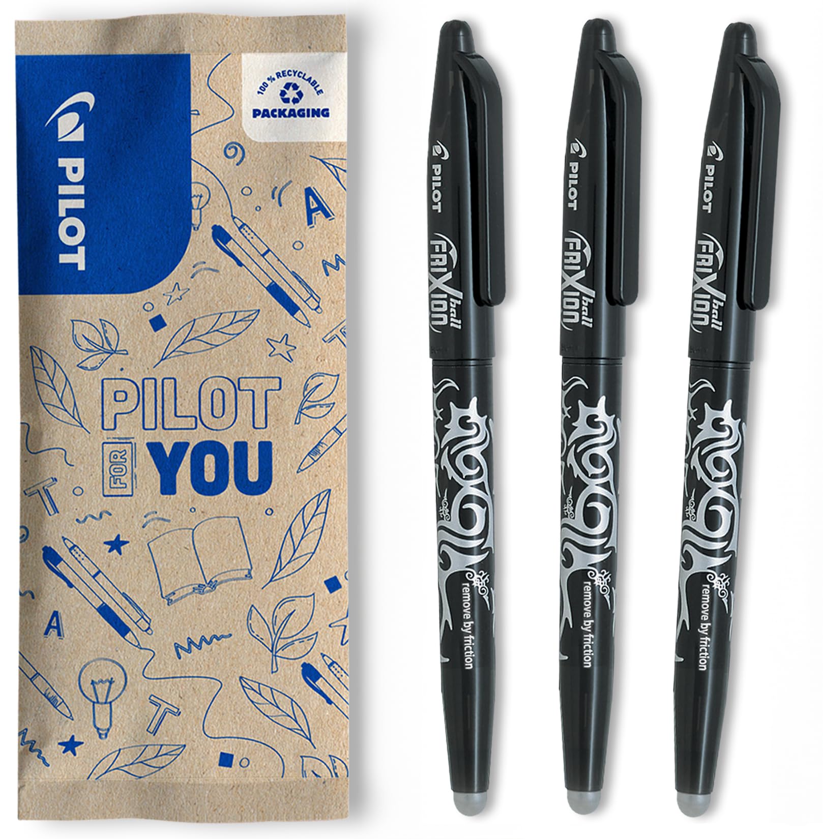 PILOT FriXion Ball 07 Erasable Gel Ink Rollerball Pen - Black Ink, 0.7mm Medium Tip, Refillable