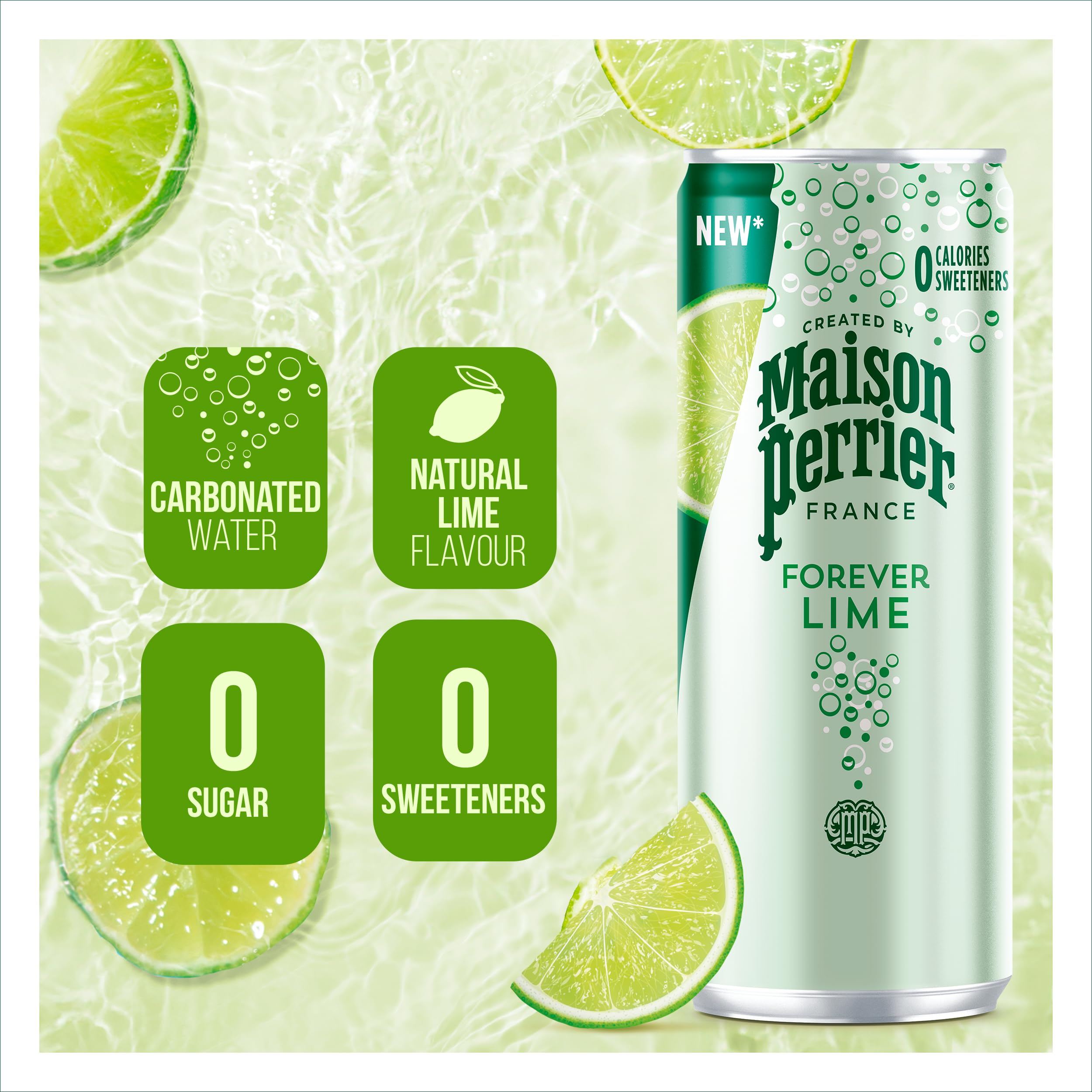 Maison Perrier Forever Lime Sparkling Water - 0 Calories, Natural Flavour | 4 x 330ml Cans 2