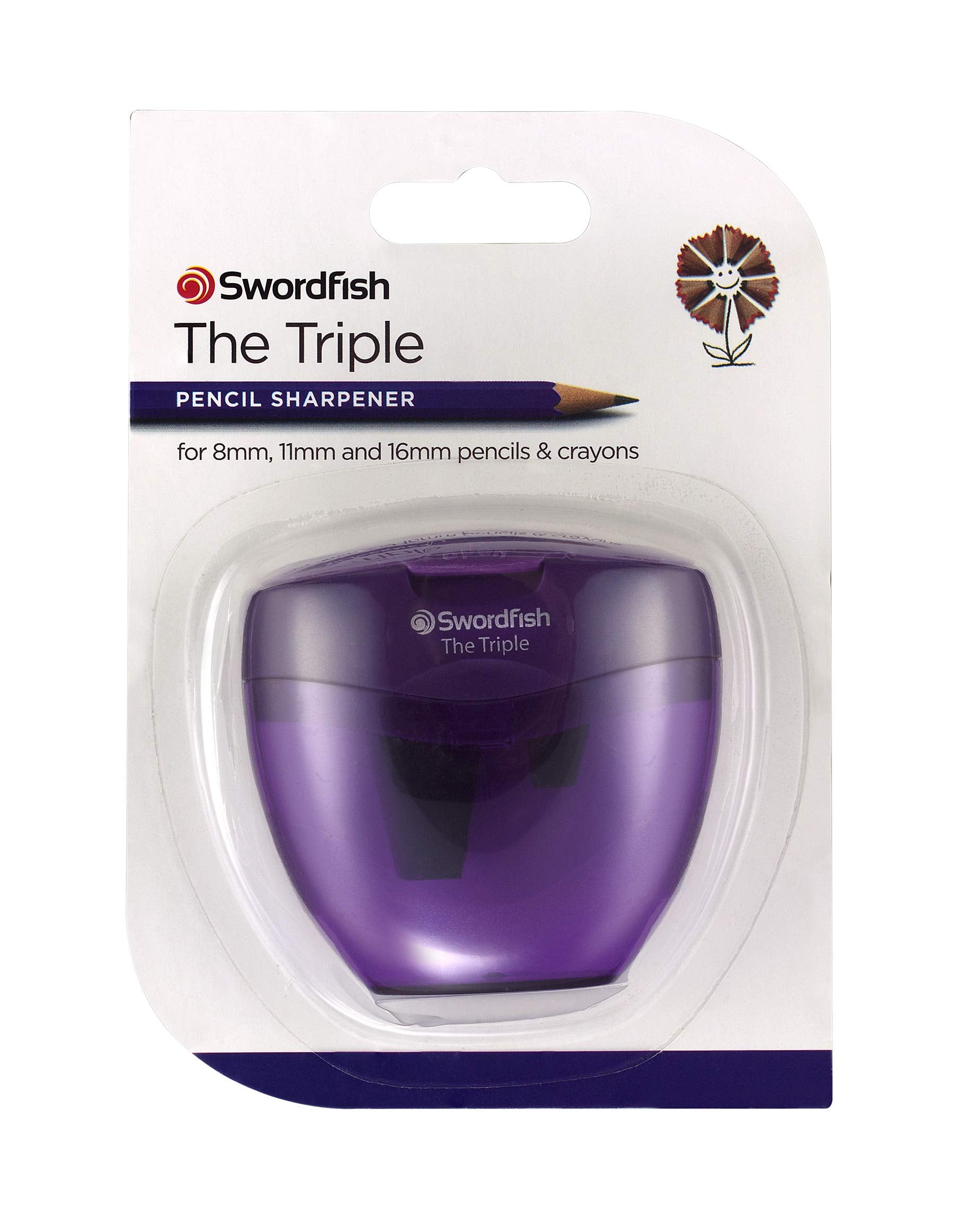 Swordfish The Triple Pencil Sharpener - 3 Holes for 8mm, 11mm, 16mm Pencils/Crayons | Mess-Free Canister 7