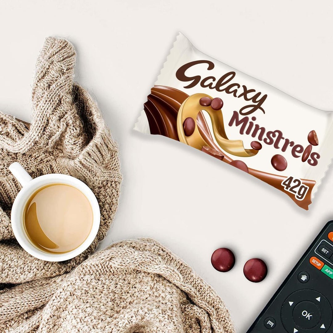 Galaxy Minstrels Milk Chocolate Bulk Box - 40 x 42g Bags, Smooth Chocolate with Crisp Sugar Shell