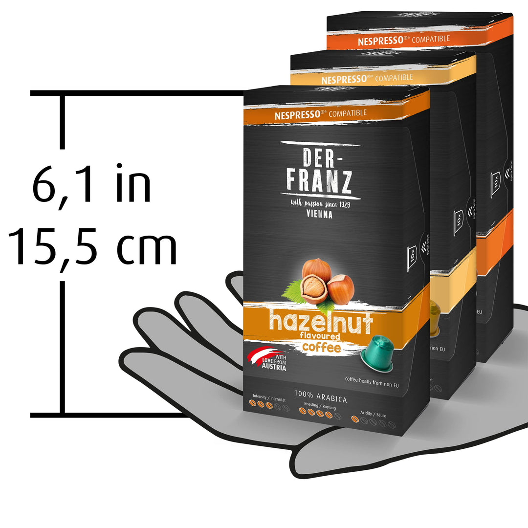 Der-Franz Hazelnut, Vanilla and Caramel Flavored Coffee Capsules, 120 Count (12x10) - Nespresso Compatible