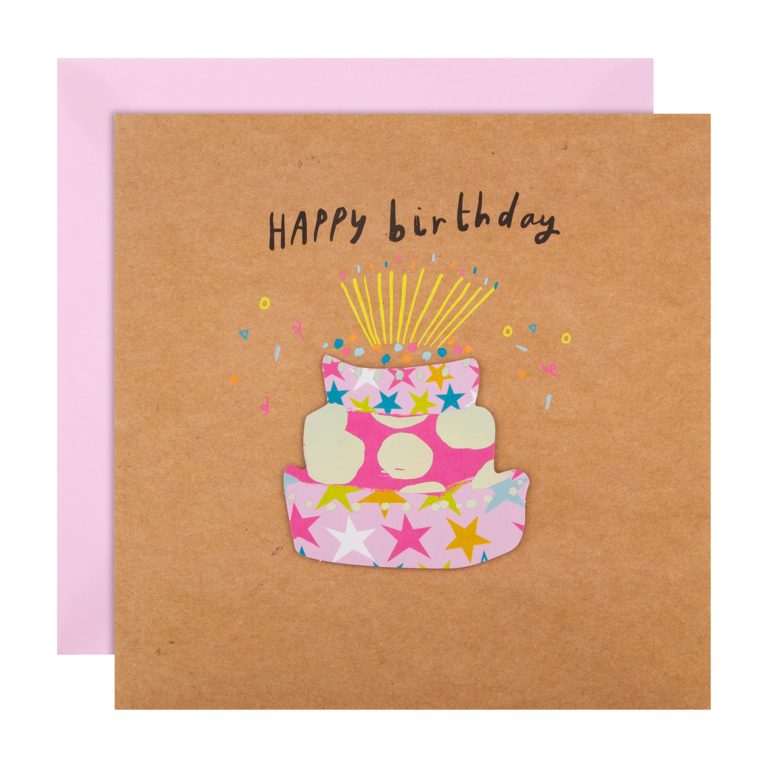 Hallmark Birthday Card - Contemporary 3D-Effect Tiered Cake Design | 19.8cm x 19.8cm 1
