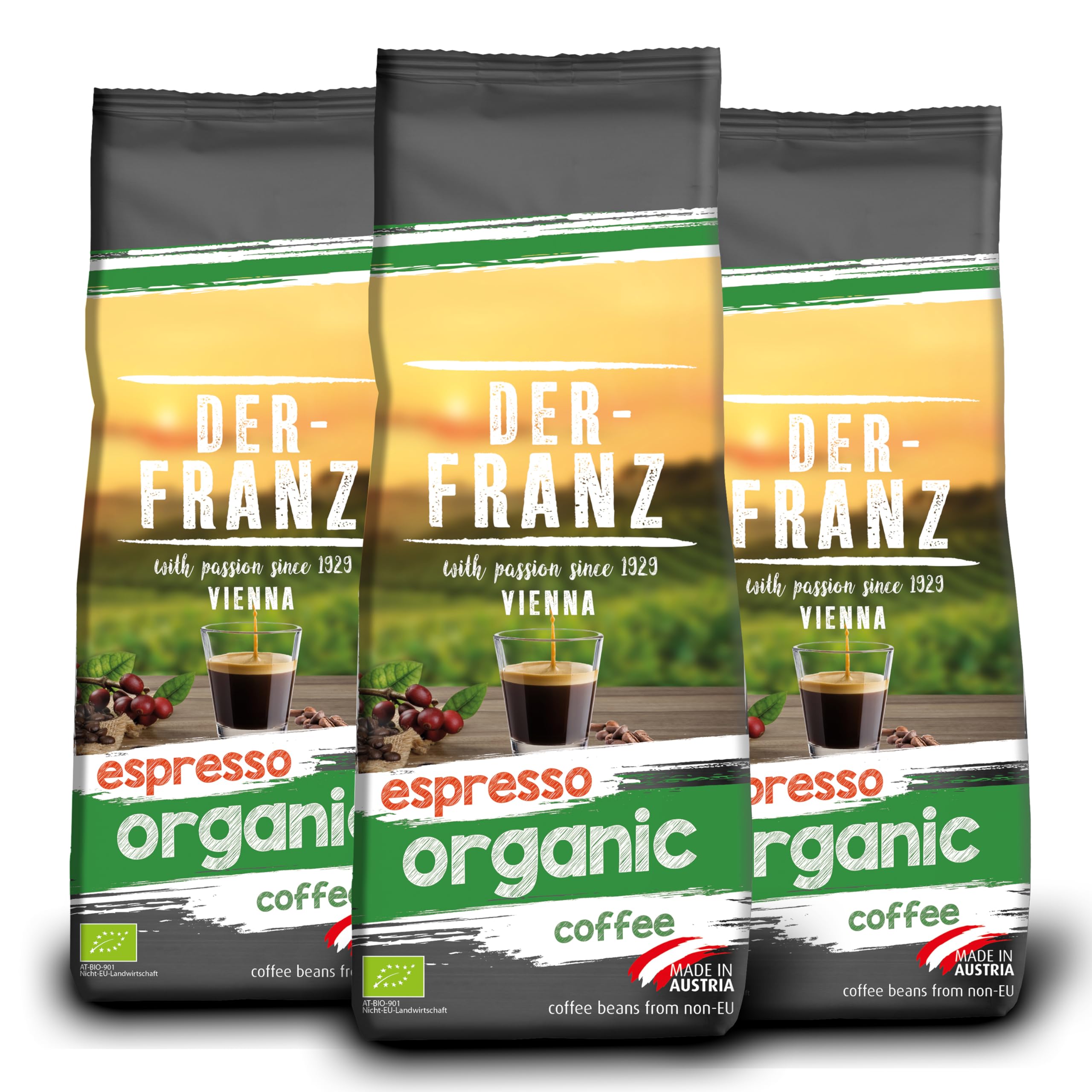 Der-Franz Espresso Organic Coffee, Whole Bean, 3 x 500 g 1