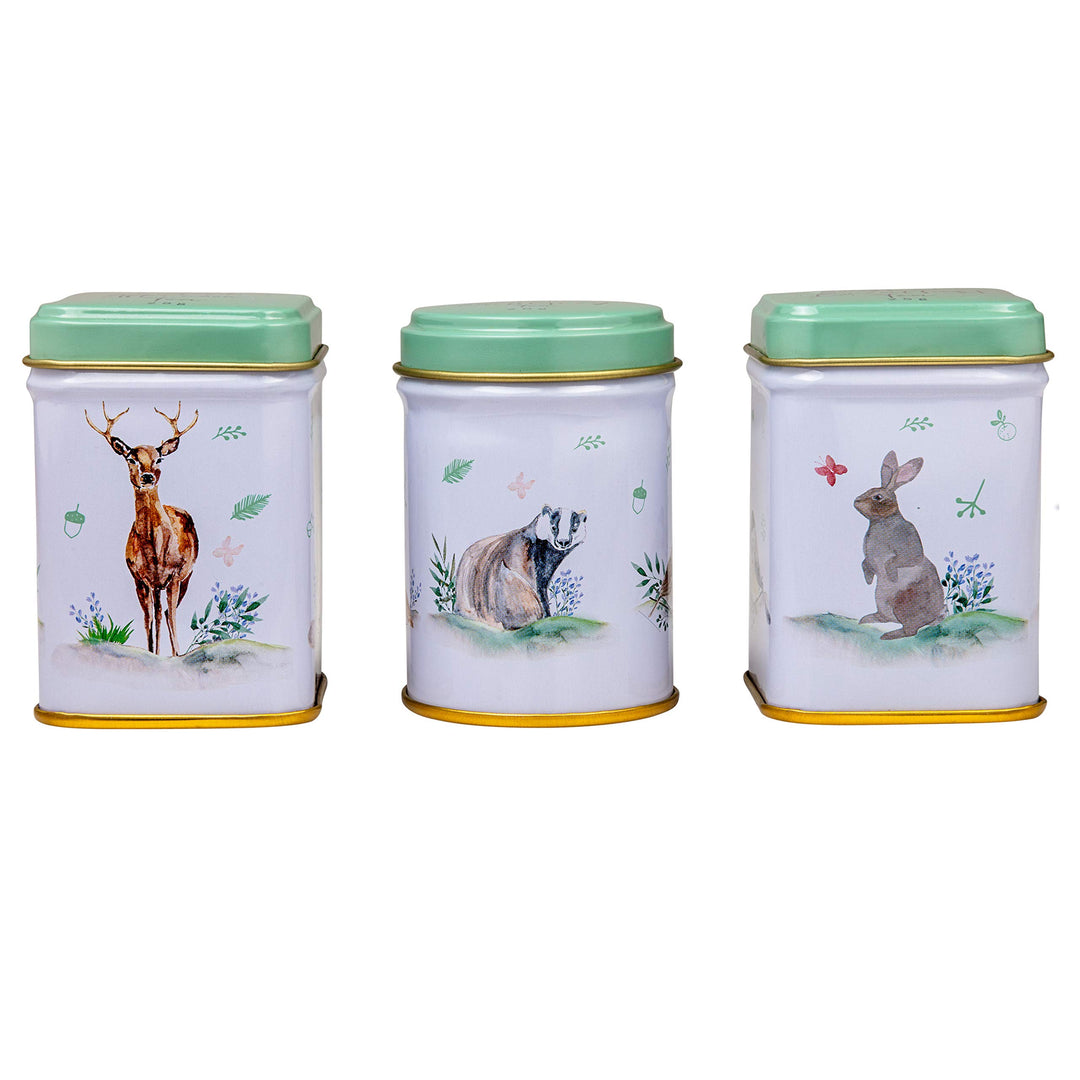 New English Teas Woodland Animals 3x Mini Tea Tin Gift Pack - Loose Leaf English Breakfast, Afternoon & Earl Grey
