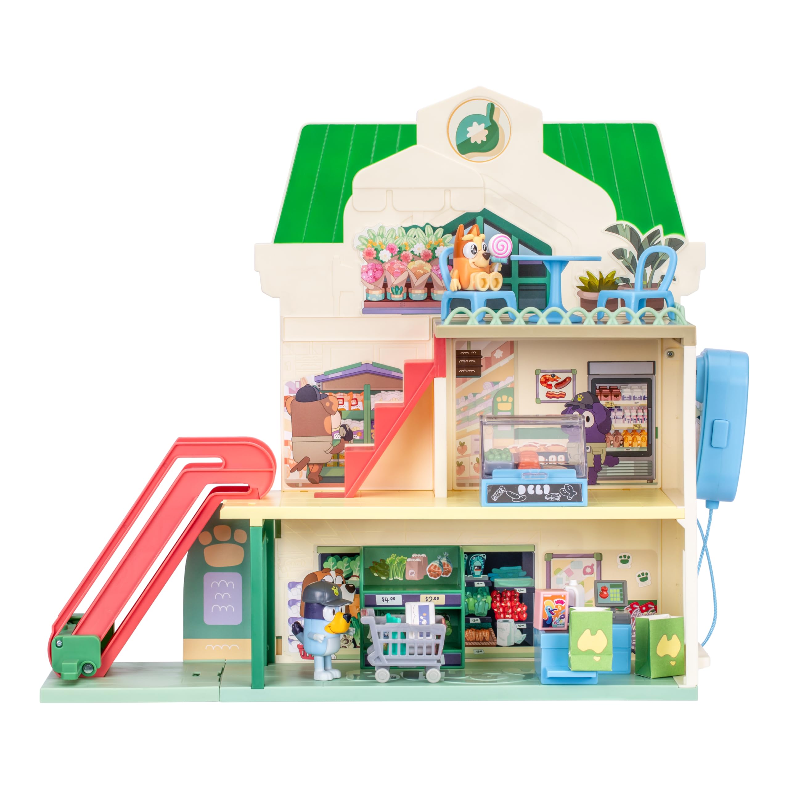Bluey Supermarket Playset - 3 Levels, Working Escalator | Includes Exclusive Bluey & Bingo Figures 1