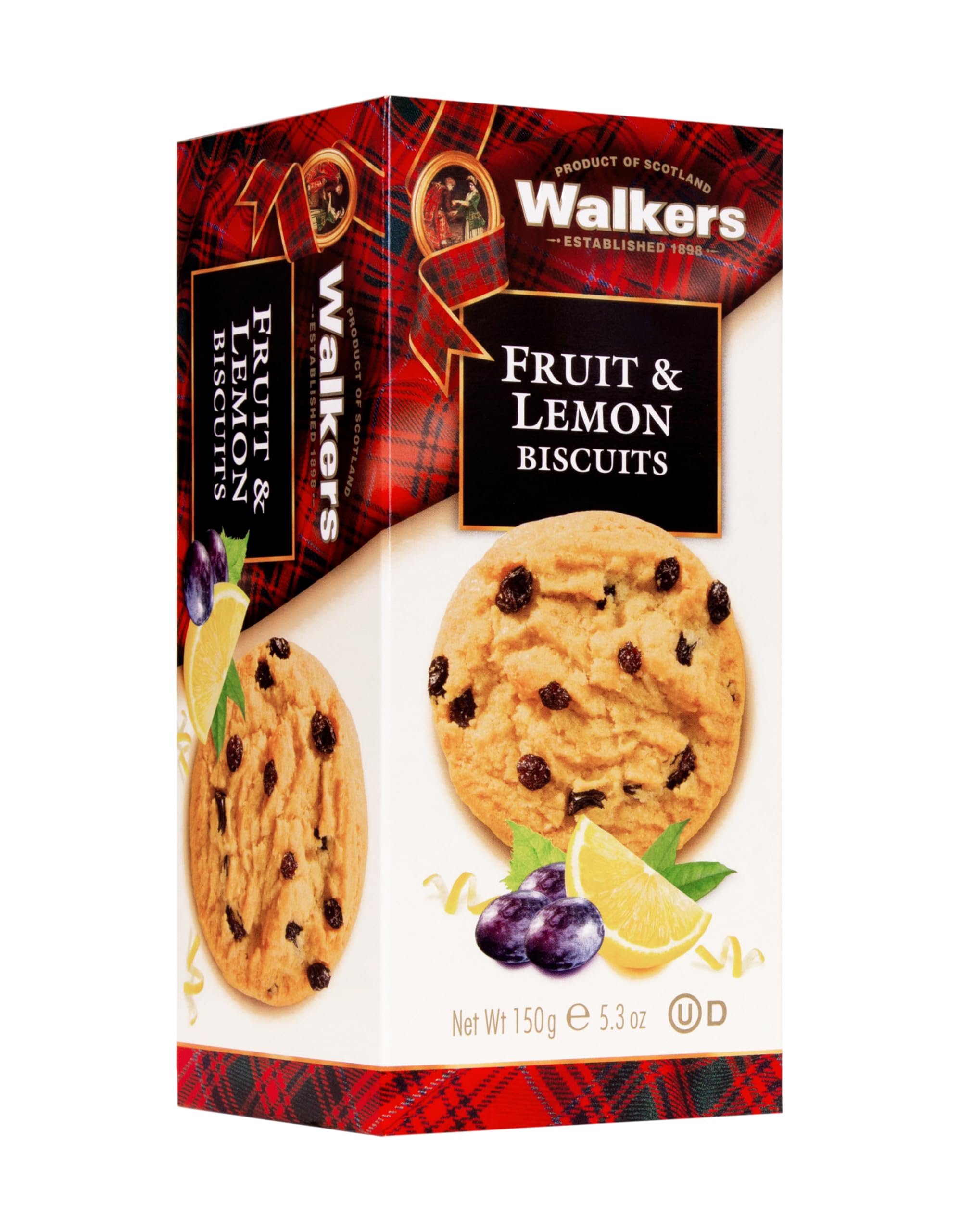 Walker's Shortbread Fruit &amp; Lemon Biscuits – Traditionelles schottisches Rezept, 9 Kekse im roten Tartankarton