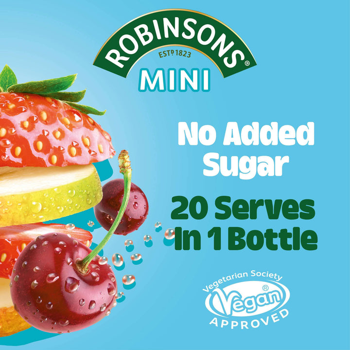 Robinsons Mini Summer Fruits Squash - No Added Sugar, Low Calorie, 66ml Concentrate for 20 Drinks