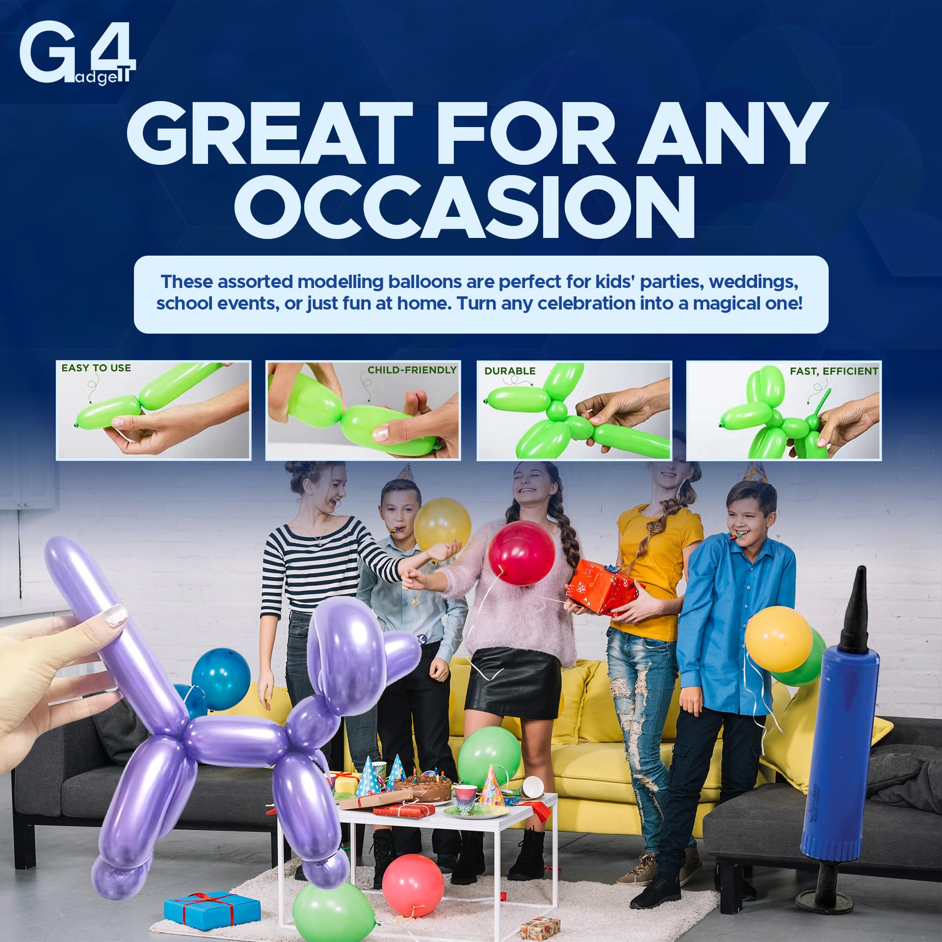 G4GADGET Modelling Balloons Kit - 30-Pack Twist Balloons with Pump | Multicolor Latex 3