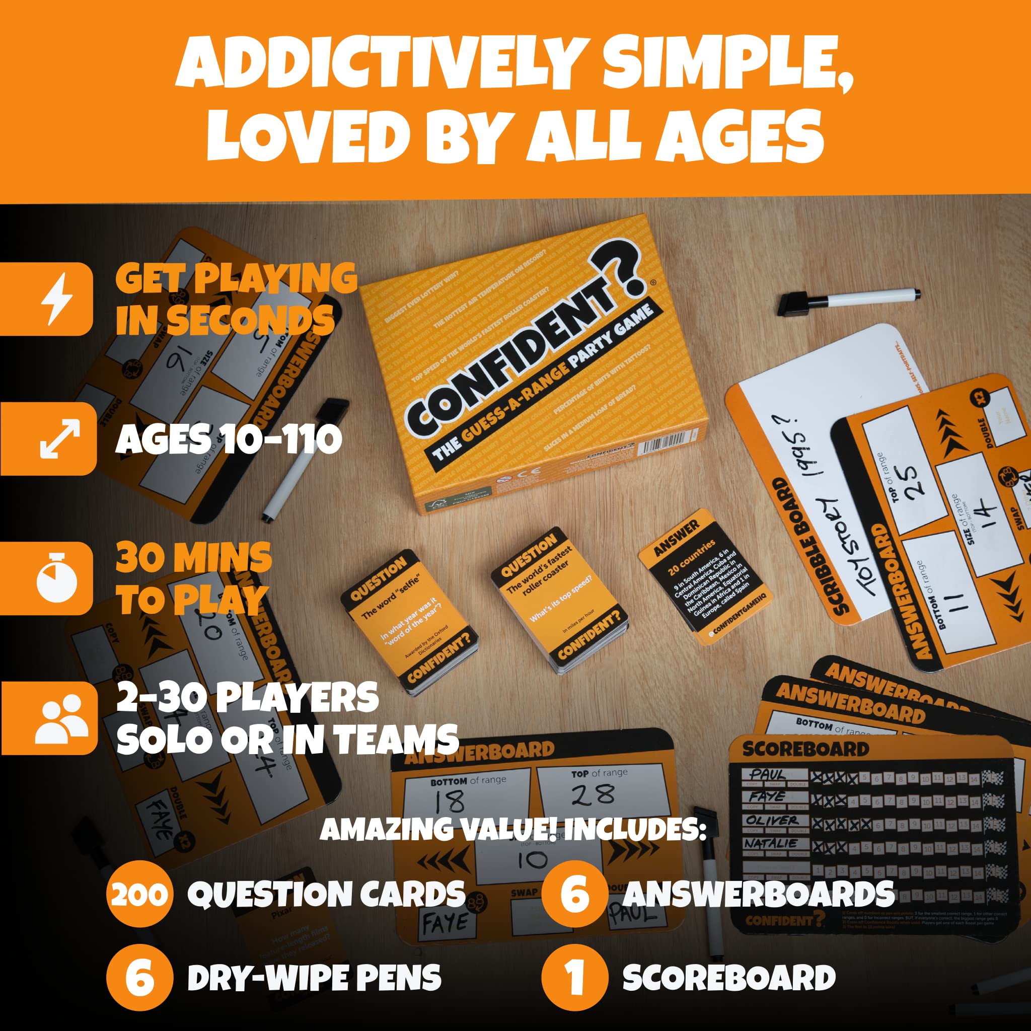 CONFIDENT? Board Game - Trivia Quiz Game with Range-Based Scoring for Families, Adults & Kids 6
