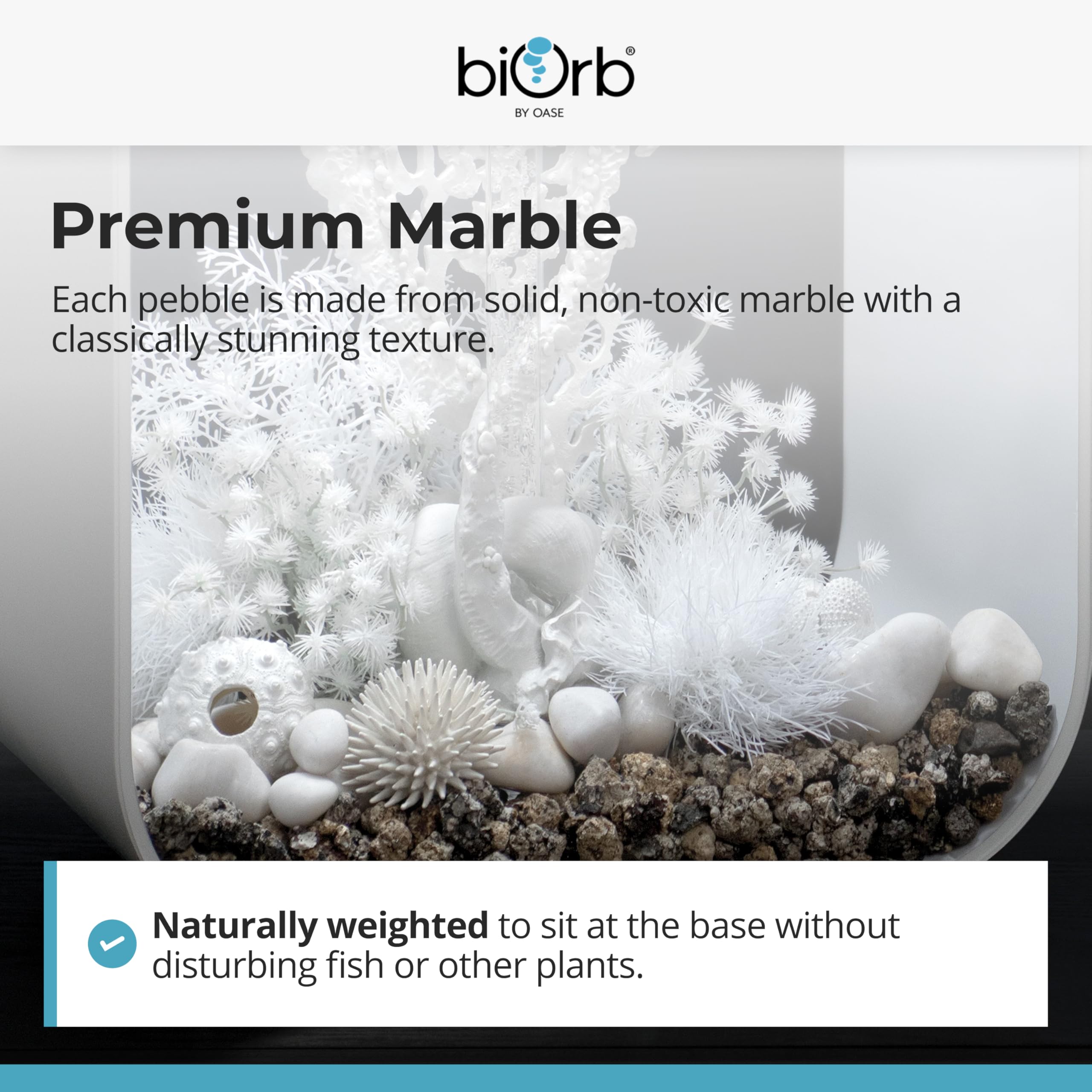 biOrb Feng Shui Pebble Pack - Glistening White Aquarium Decor | 2 lbs Stone 4