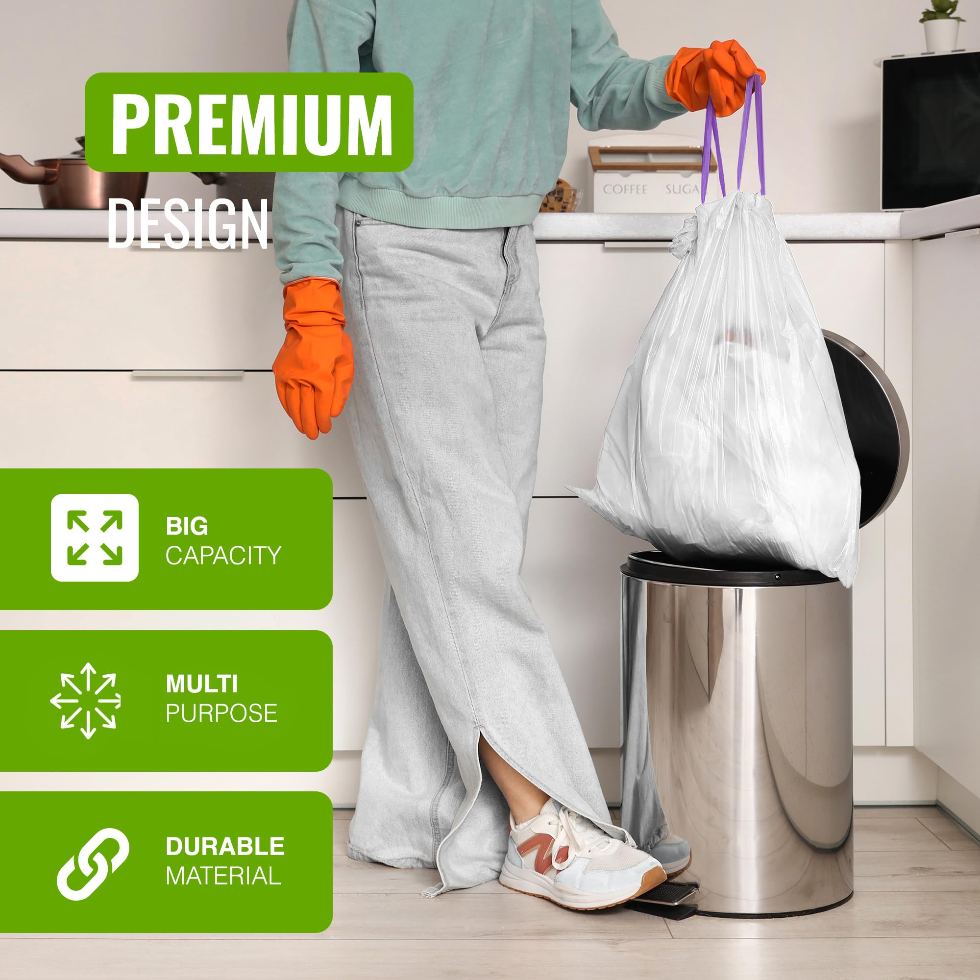 EcoBag Drawstring Bin Liners - 30L Capacity, Lavender Scented, 20 Pack | 25 Micron Heavy Duty 3